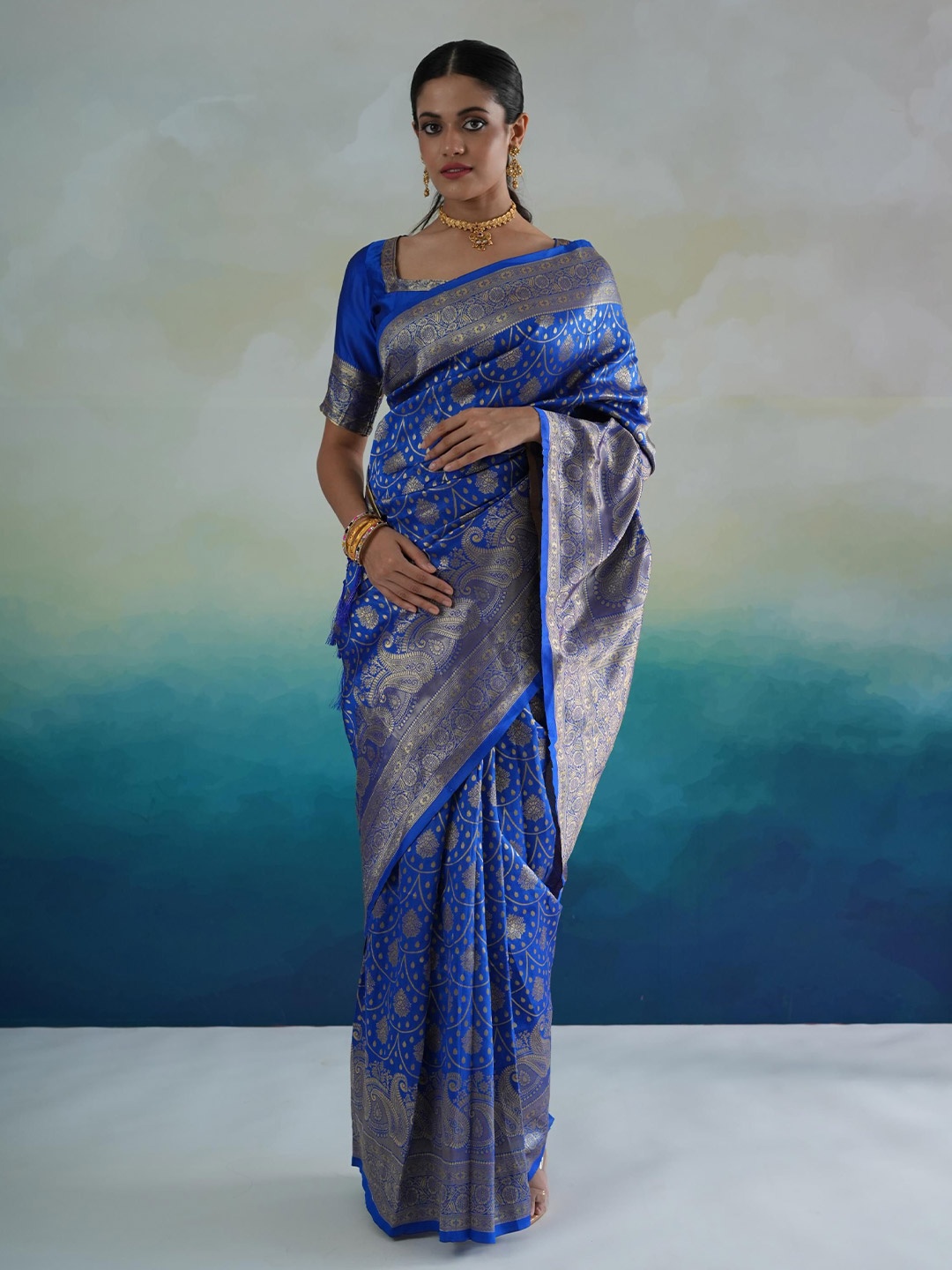 

Sangria Woven Design Kanjeevaram Saree, Blue