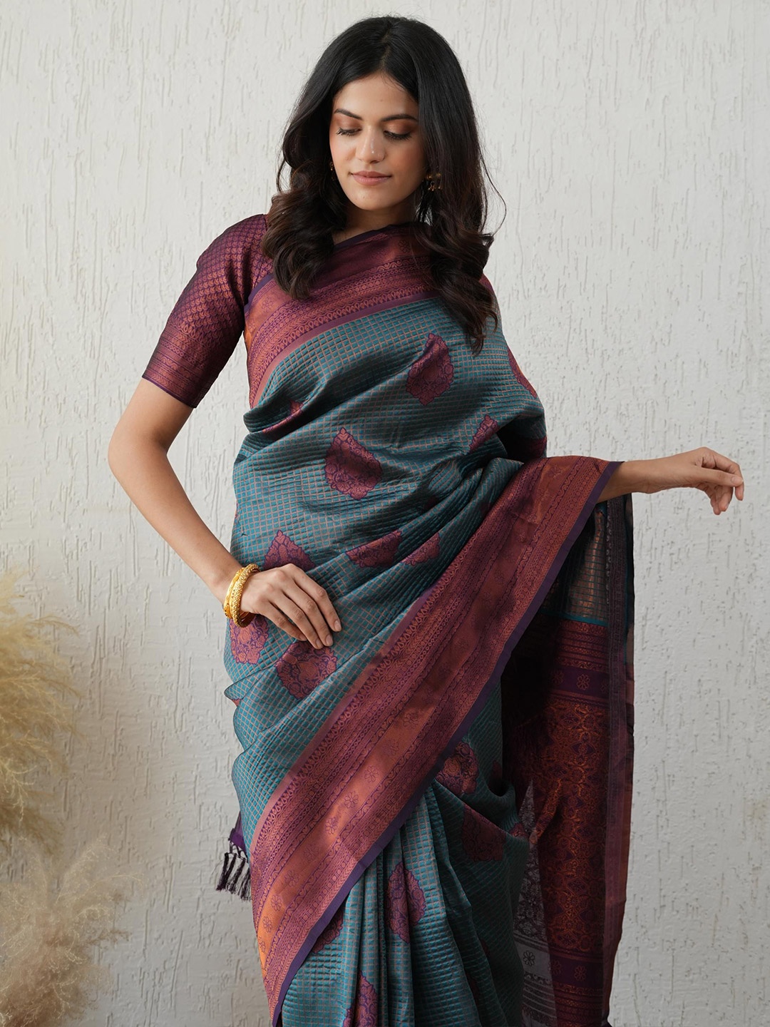 

Sangria Woven Design Festive Saree, Blue