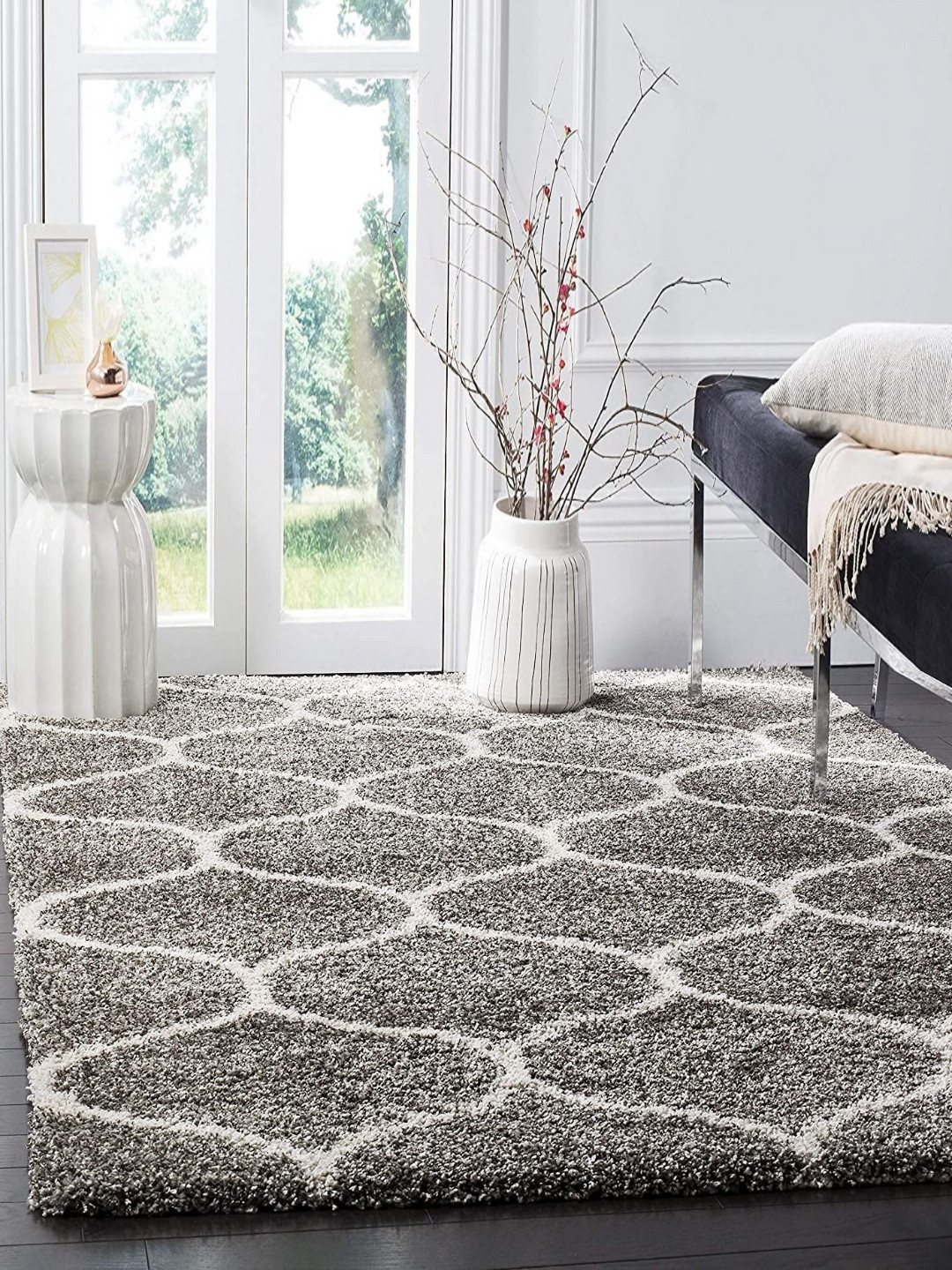 

Banchmark Home Furnishings Silver-Toned Printed Microfiber Anti-Skid Shaggy Carpet