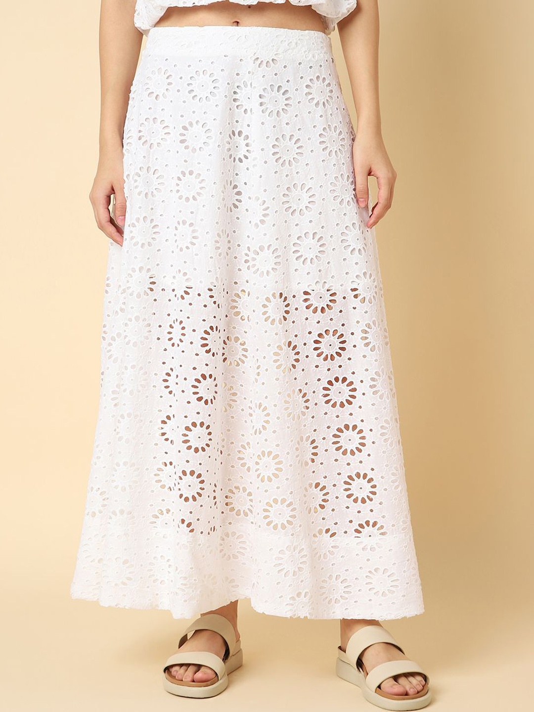 

Allen Solly Woman Printed A-Line Maxi Skirts, White