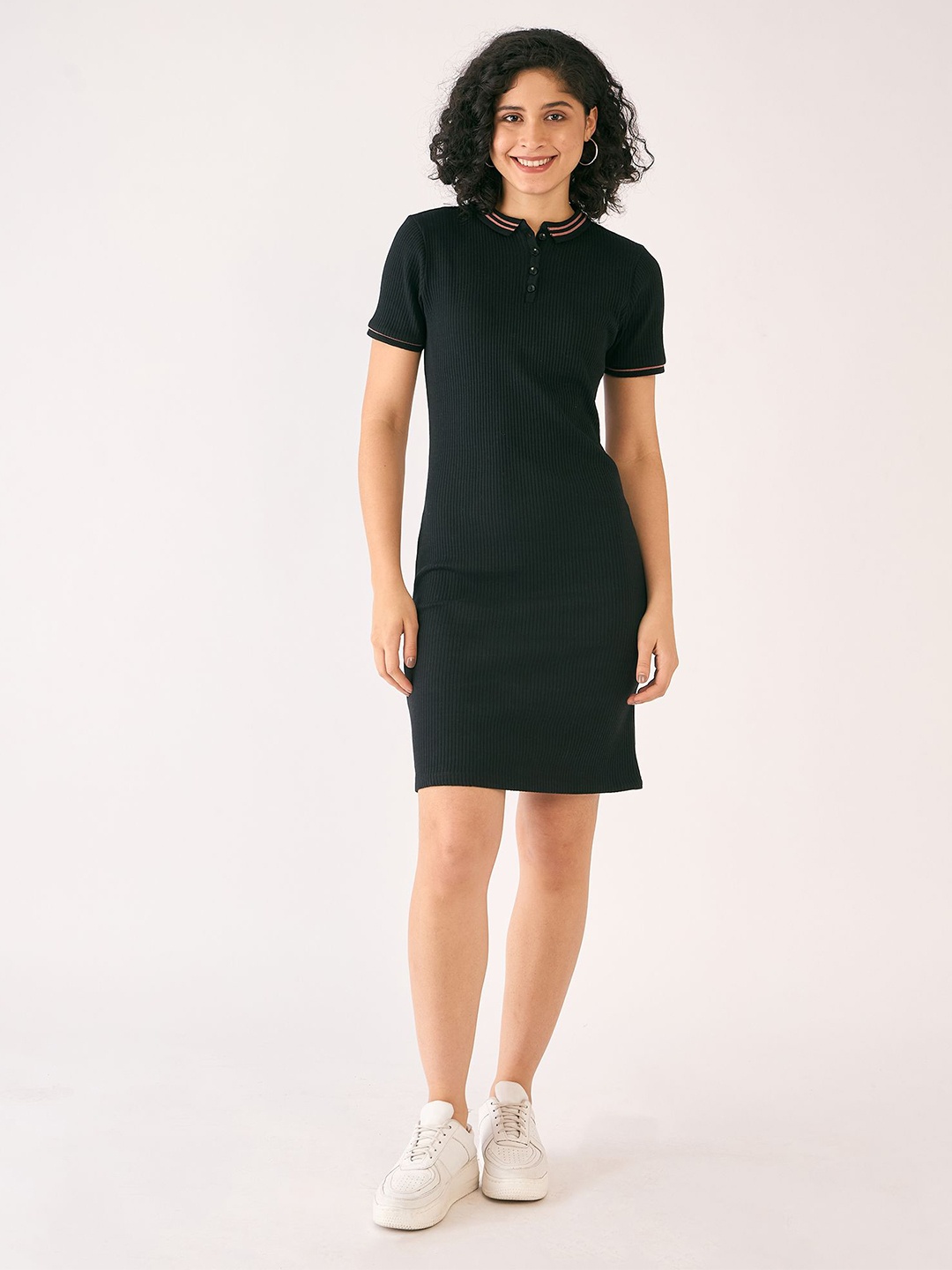 

SALT ATTIRE Self Design Rib Sheath Dress, Black