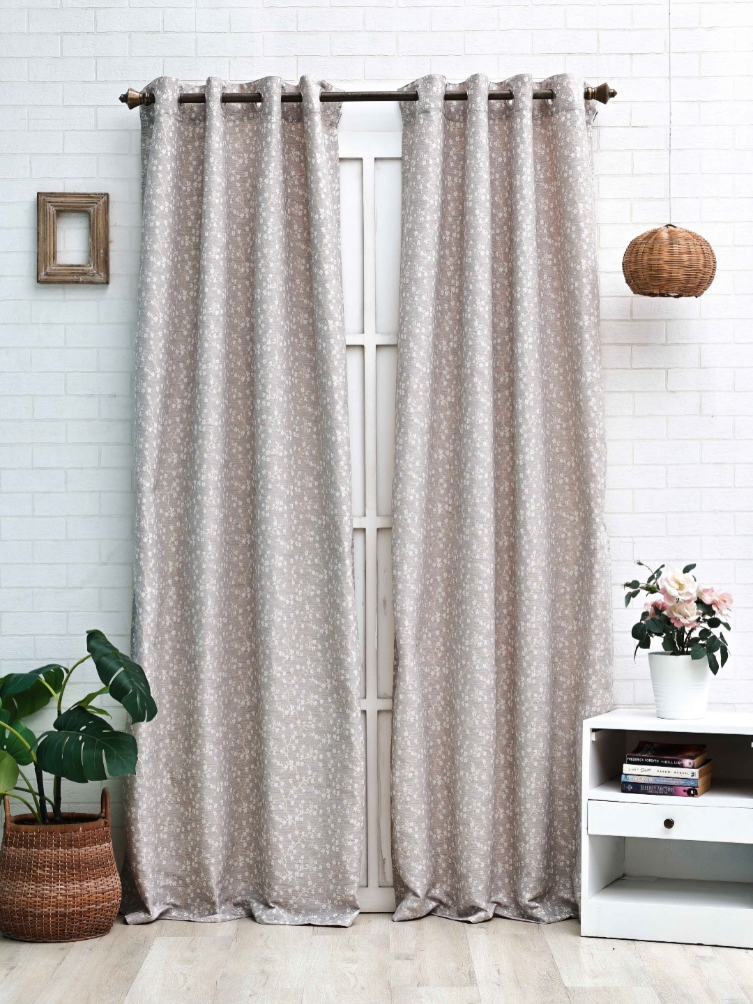 

Ariana Grey & White Floral Room Darkening Long Door Curtain