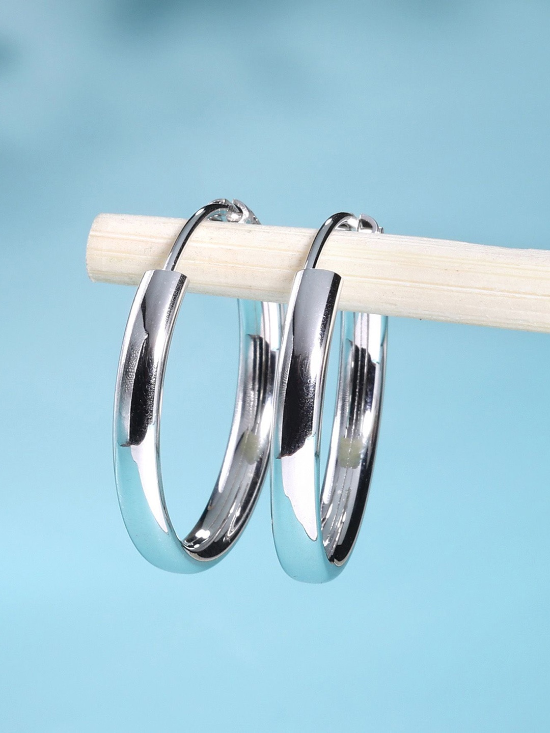 

DEESSA 925 Sterling Silver Rhodium-Plated Contemporary Hoop Earrings