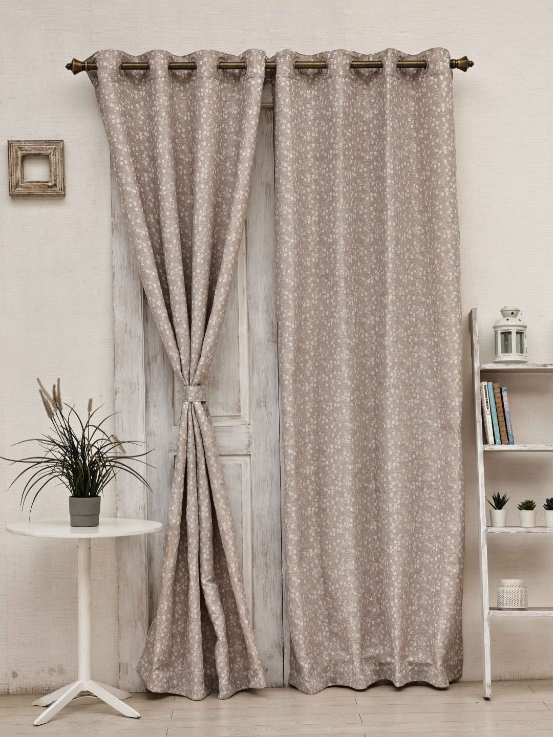 

Ariana Coffee Brown & White Floral Room Darkening Long Door Curtain