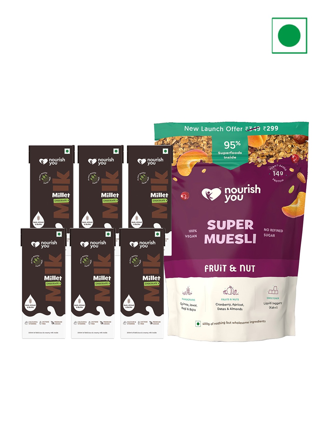 

Nourish You Pack of 6 Chocolate Millet Milk with Fruit & Nut Super Muesli, Brown