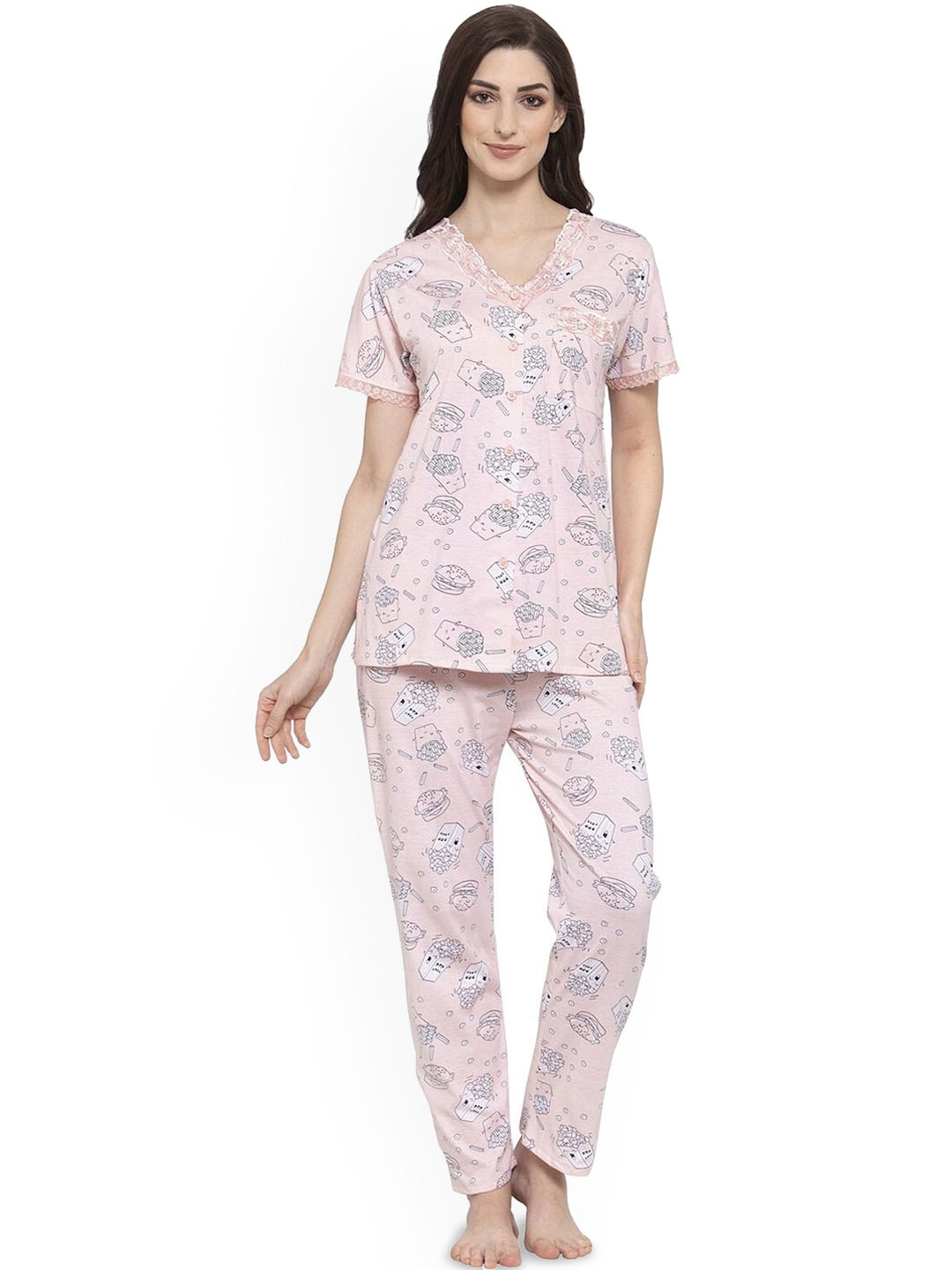 

SHYAM SONS FLAIR Women Printed Night suit, Pink