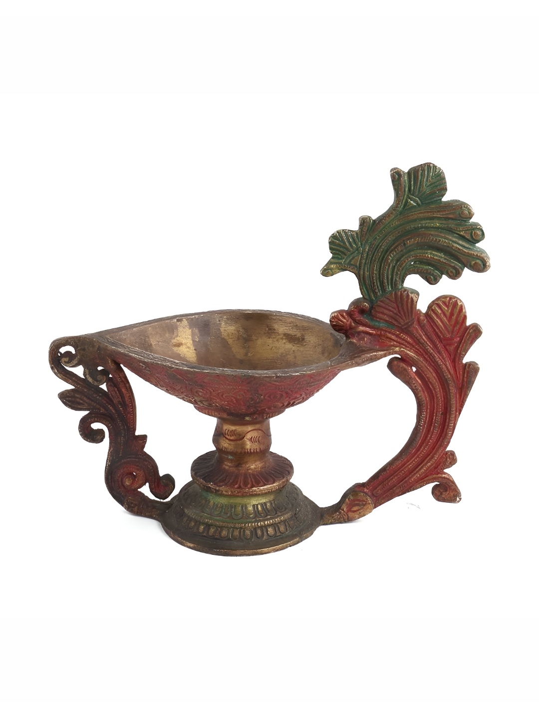 

Indianshelf Bronze & Red Textured Antique Diwali Diya Deepam