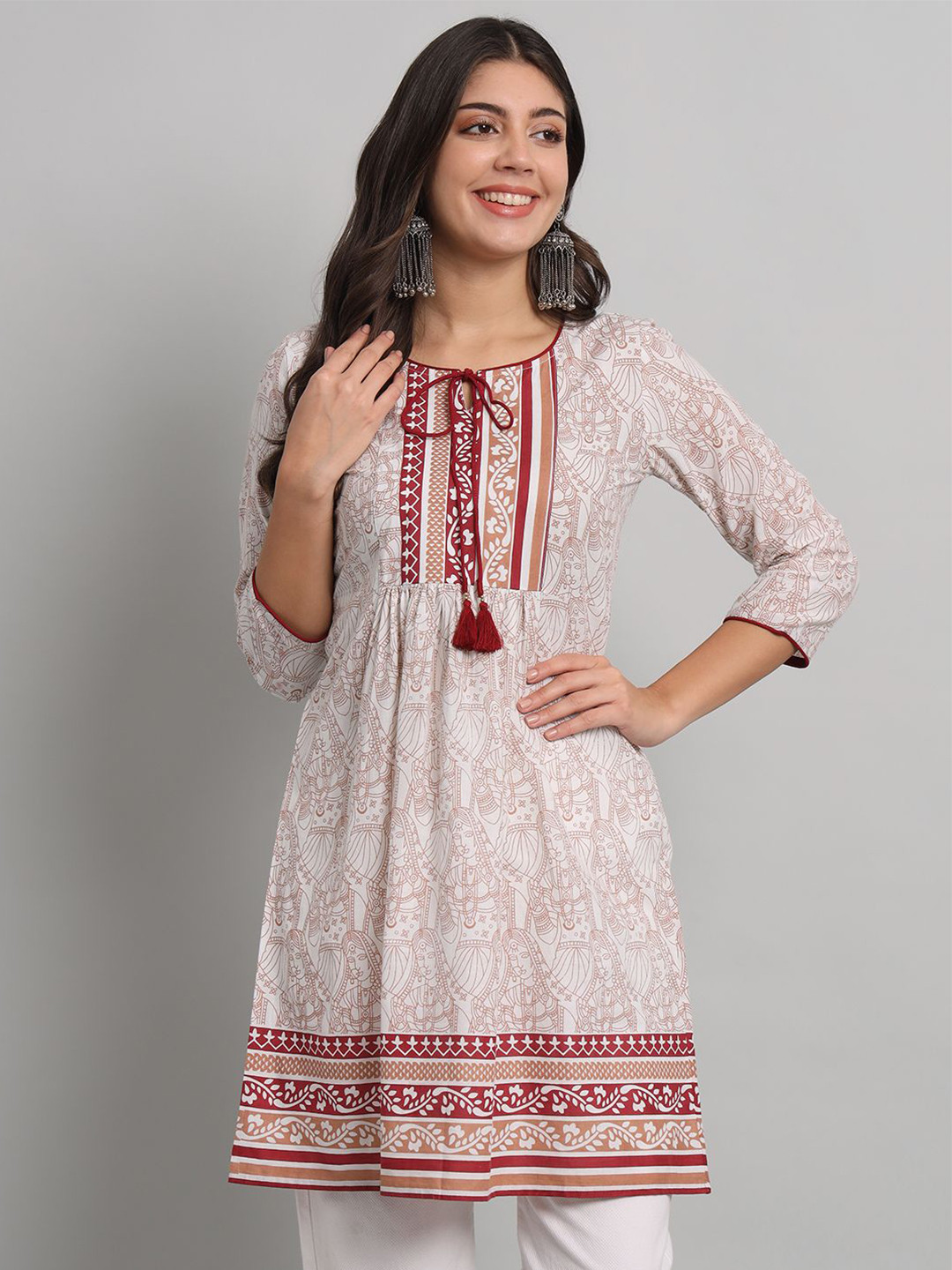 

Anouk Ethnic Motifs Printed Pure Cotton Empire Kurti, White