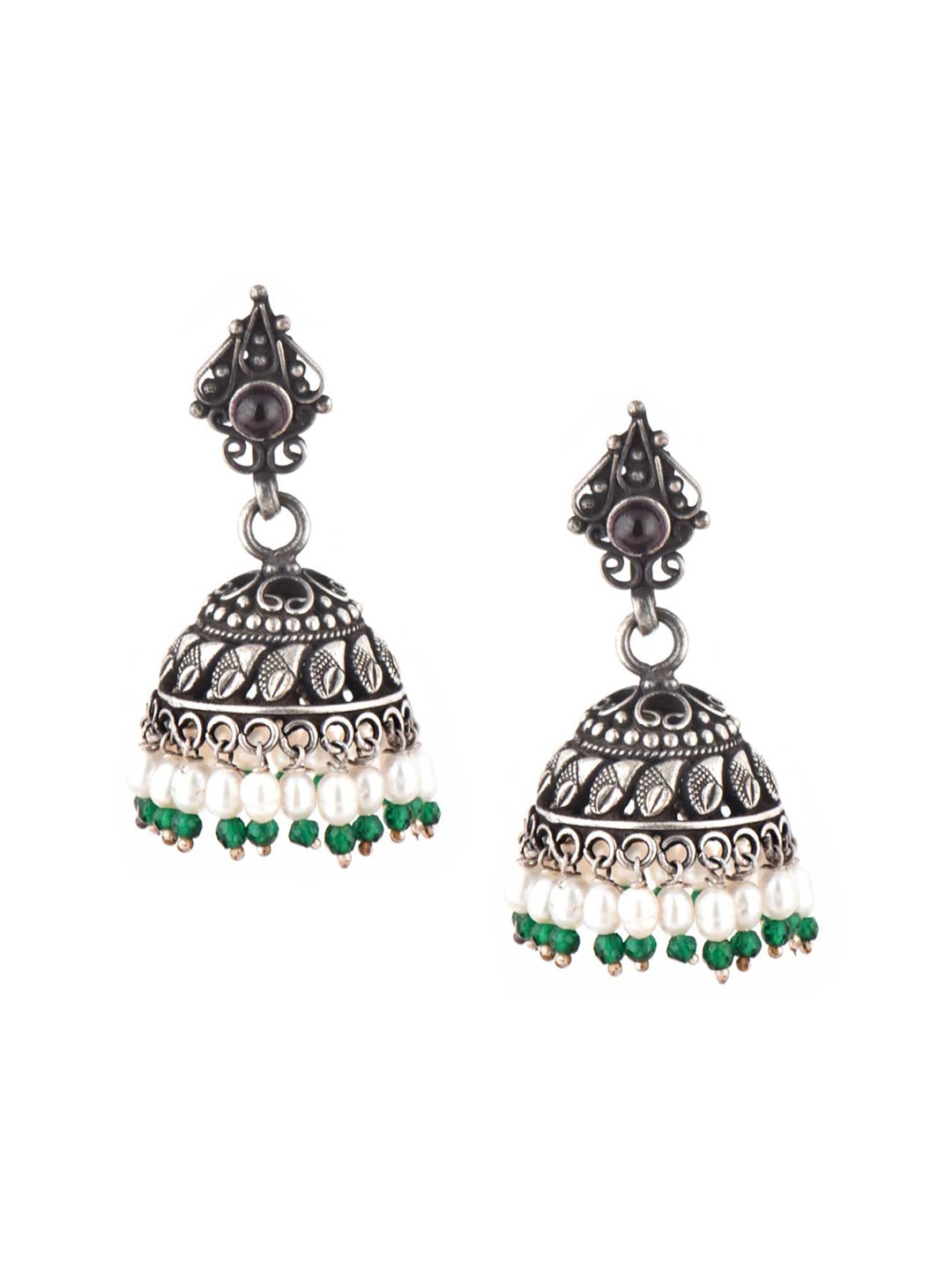 

Indianshelf Oxidised 92.5 Sterling Silver Beaded Dome Shaped Jhumkas