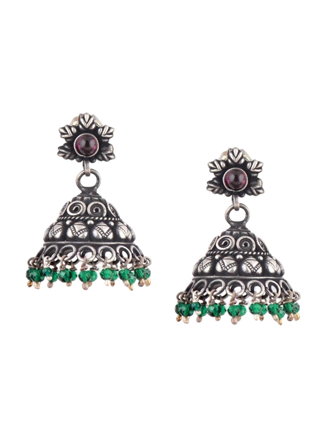 

Indianshelf 92.5 Sterling Silver Artificial Stones Studded Dome Shaped Jhumkas