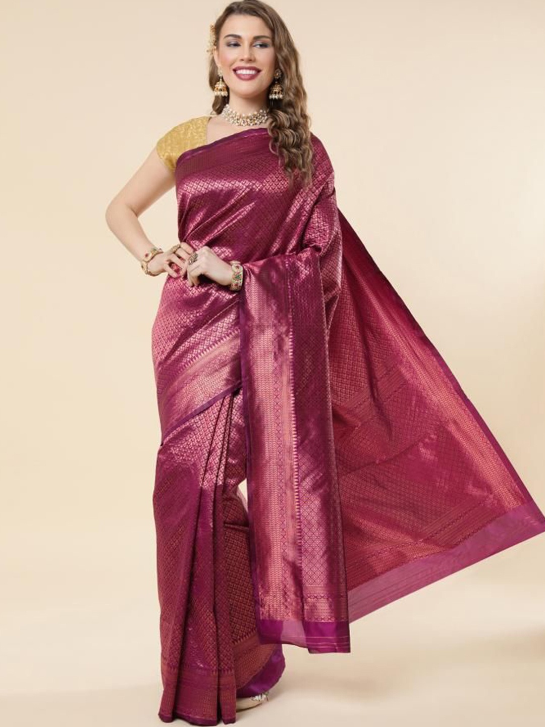 

Quelea Woven Design Zari Pure Silk Banarasi Saree, Purple