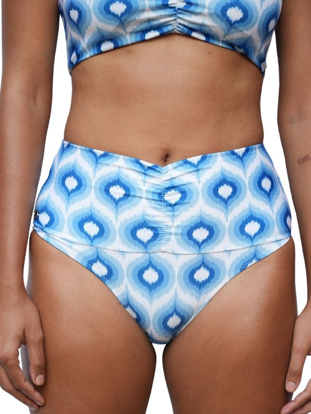 

TFW High Waist Bikini Bottom With Gathered Panel, Blue