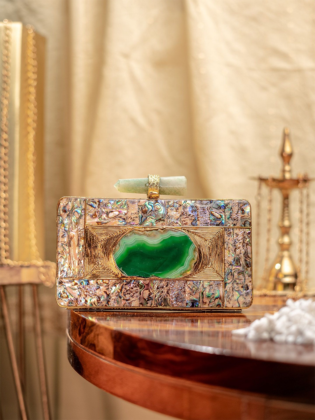 

NR By Nidhi Rathi Textured Box Clutch, Gold