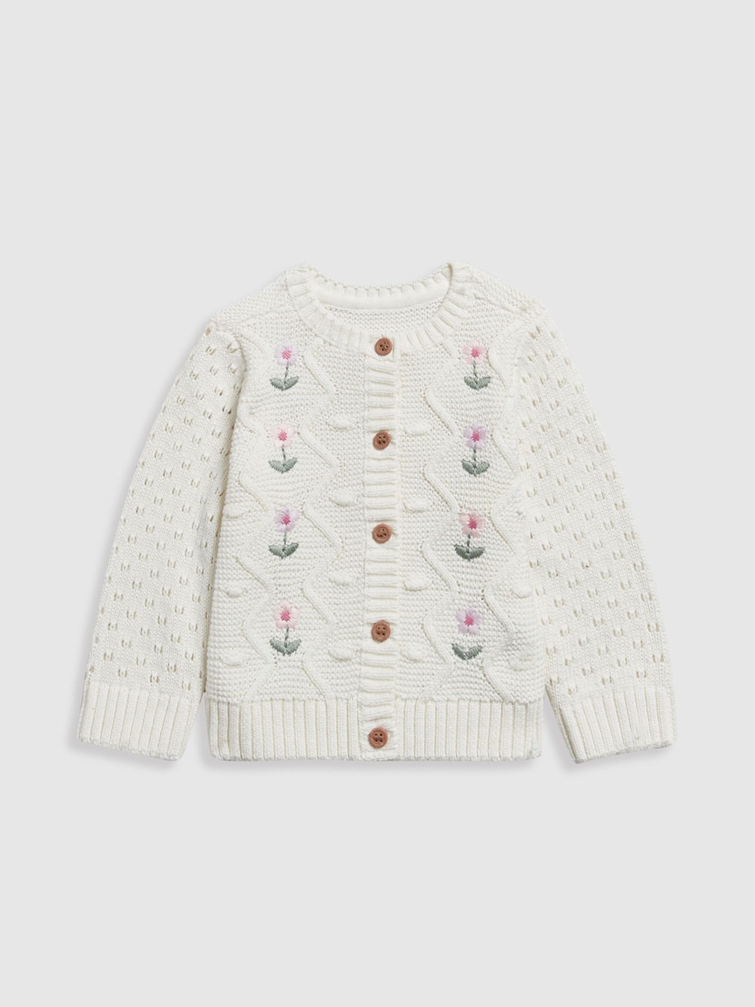 

mothercare Girls Floral Embroidered Cotton Cardigan Sweater, Cream