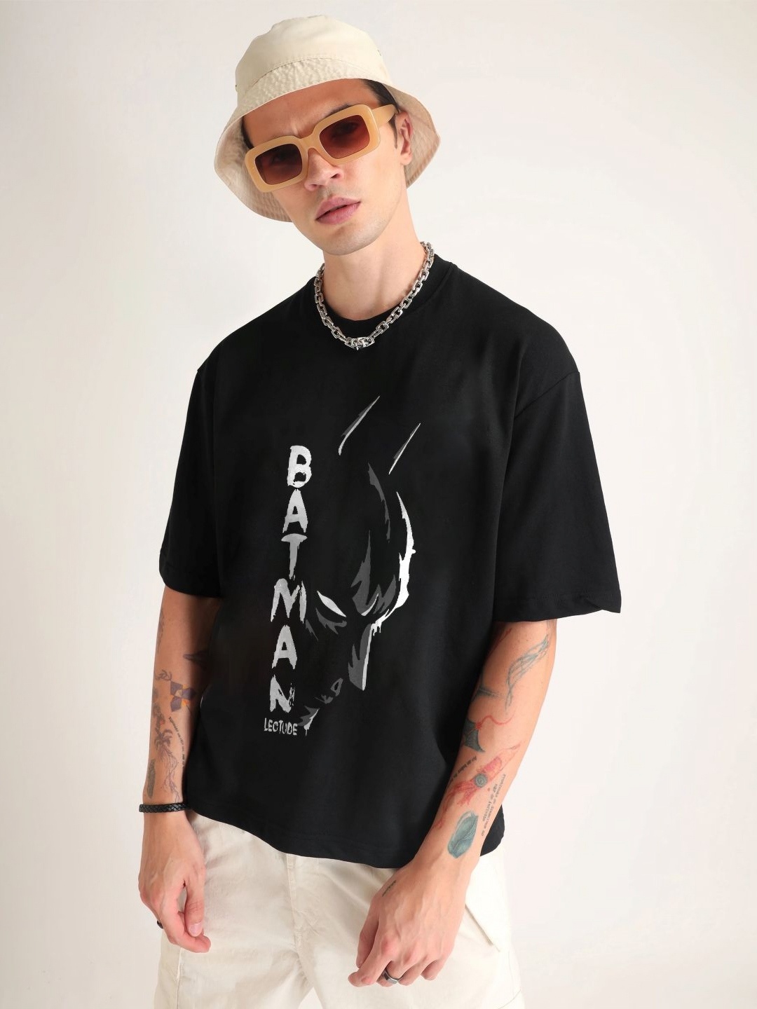 

Leotude Men Graphic Printed Round Neck Cotton Oversized T-shirt, Black