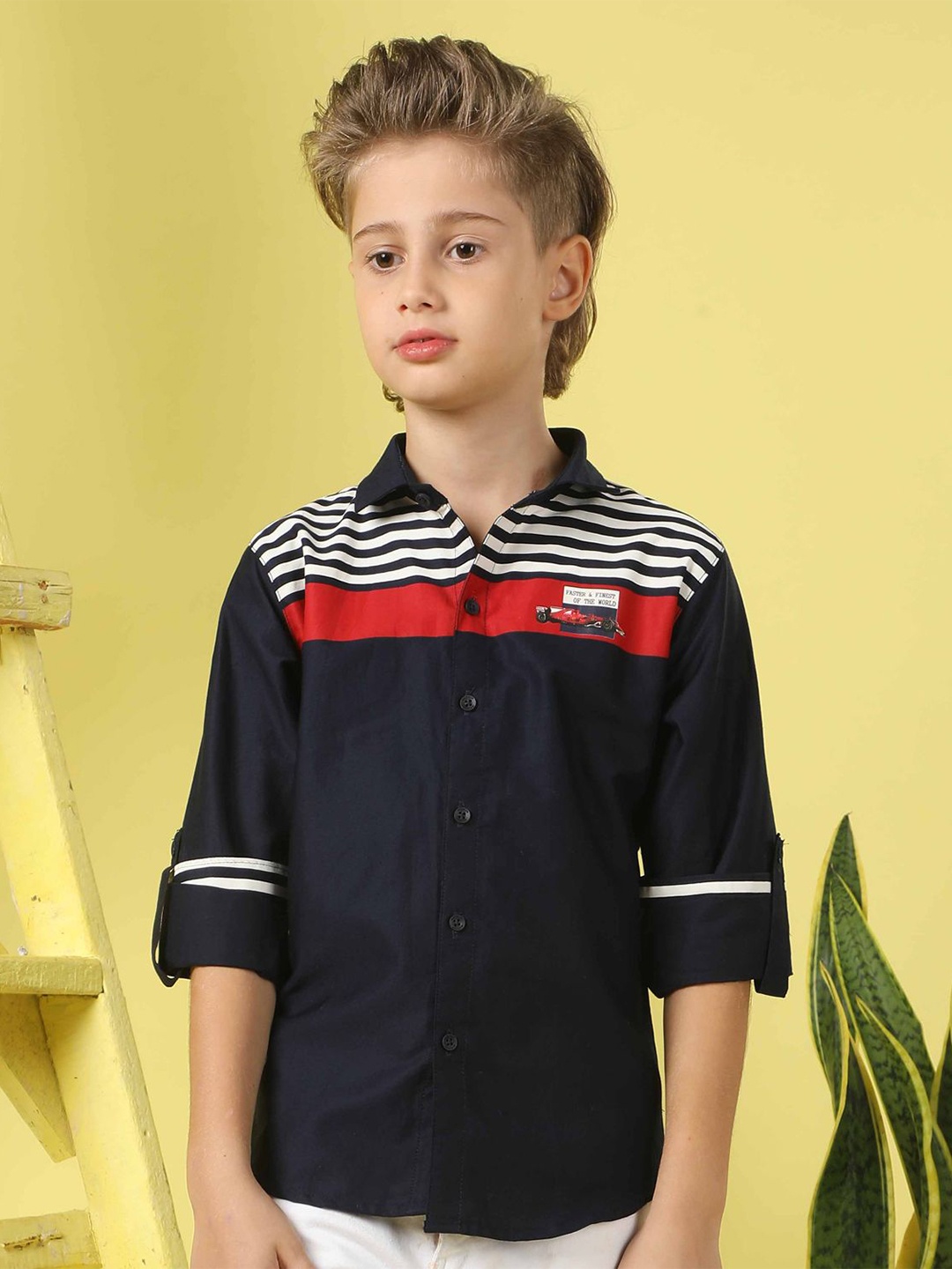 

MashUp Boys Striped Opaque Casual Shirt, Navy blue