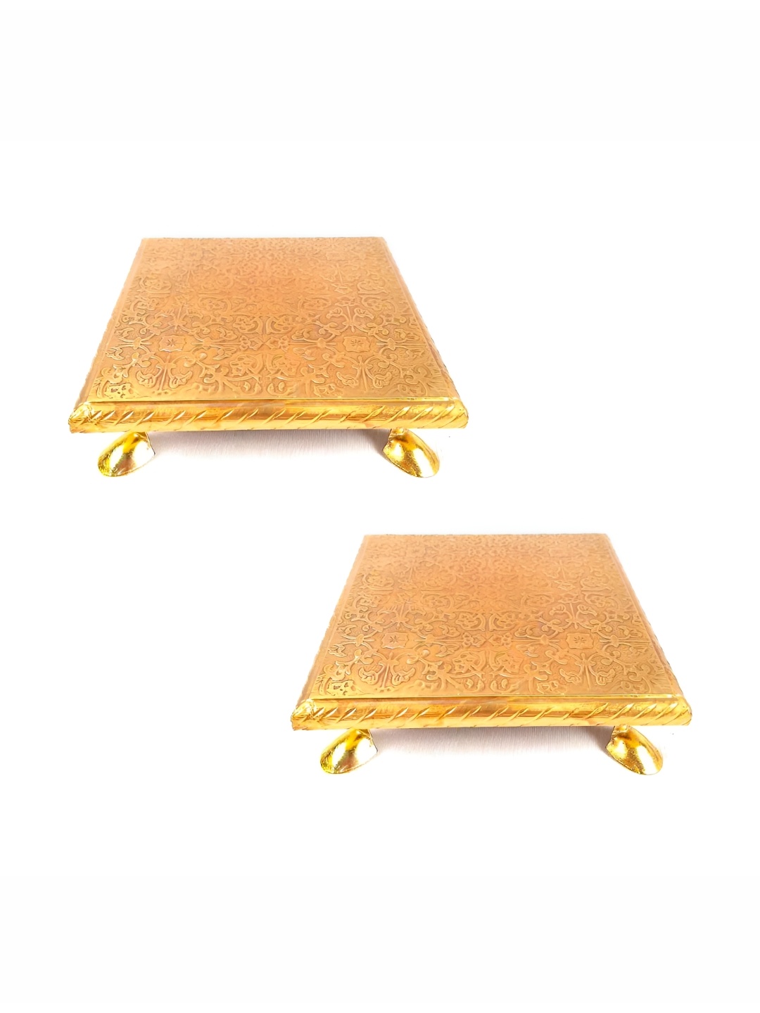 

apka mart Gold Toned Wooden Brass Patla Chauki Pooja Essentials