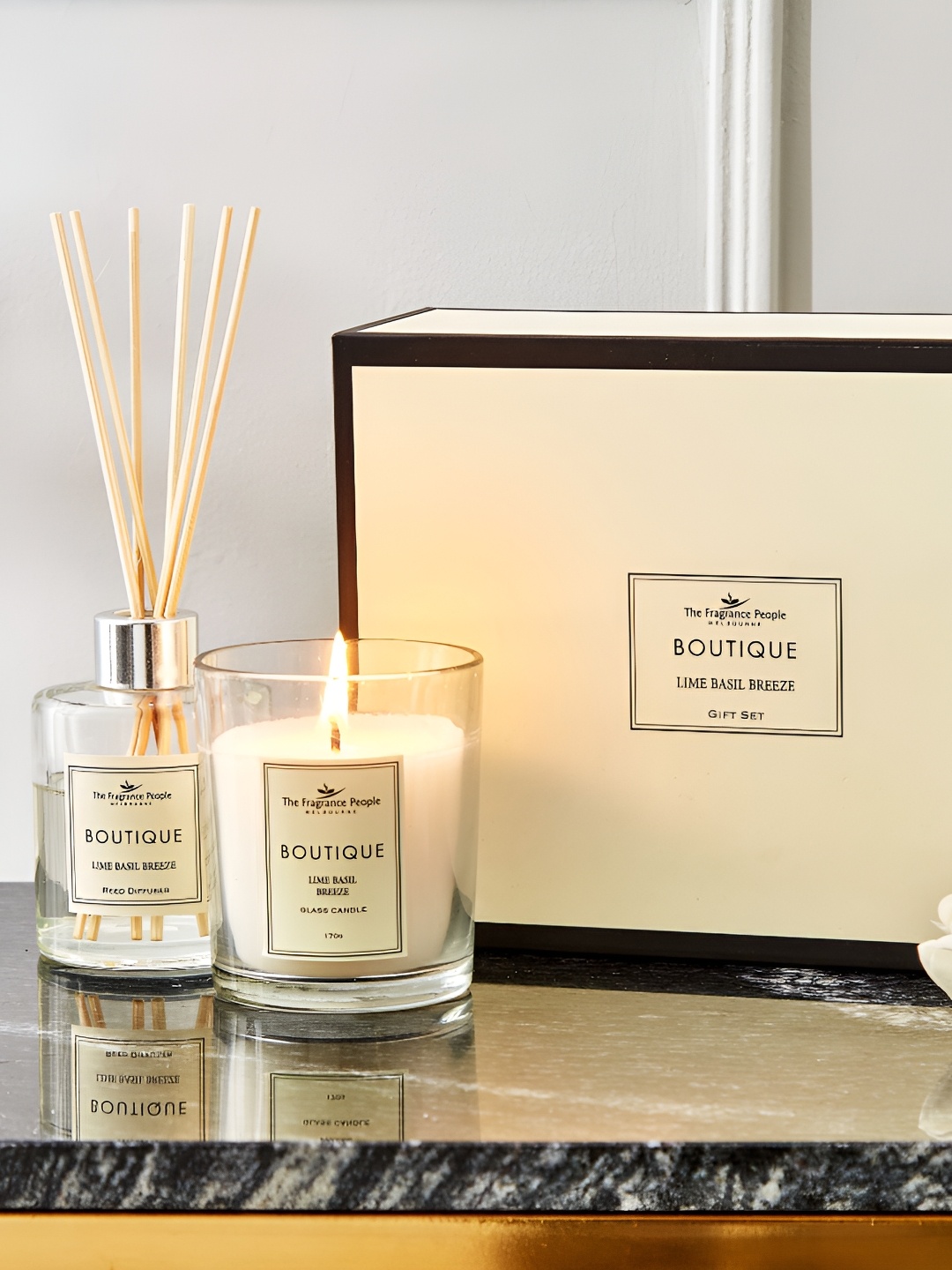 

Home Centre White & Trasparent Glass Lime Basil Breeze Fragrance Gift Set- 100ml