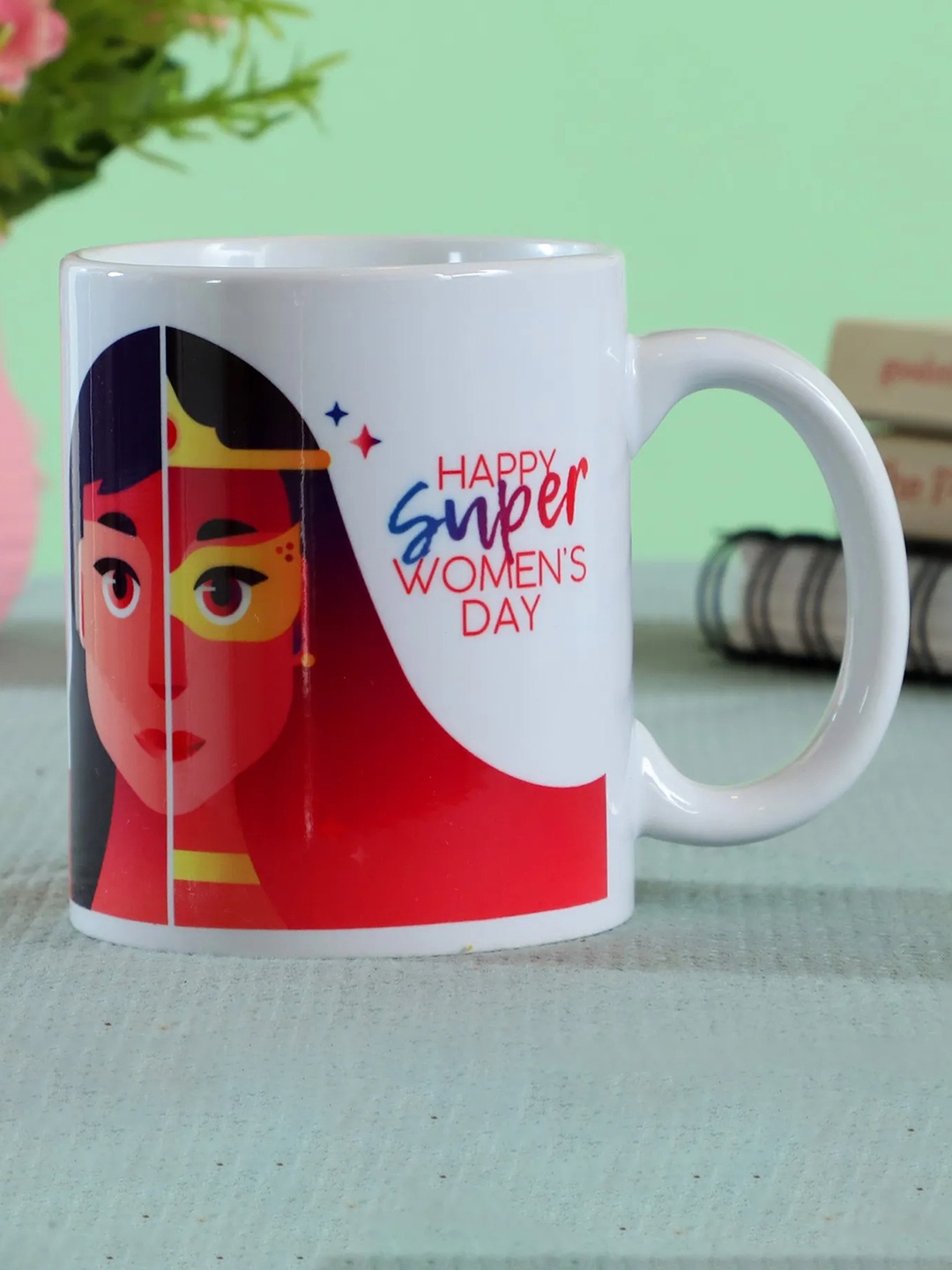 

fnp White & Red Typography Printed Ceramic Glossy Mug 325 ml