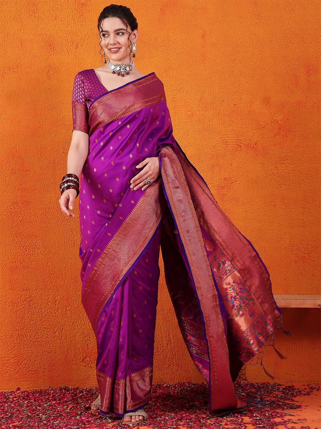 

Sangria Woven Design Zari Paithani Saree, Purple