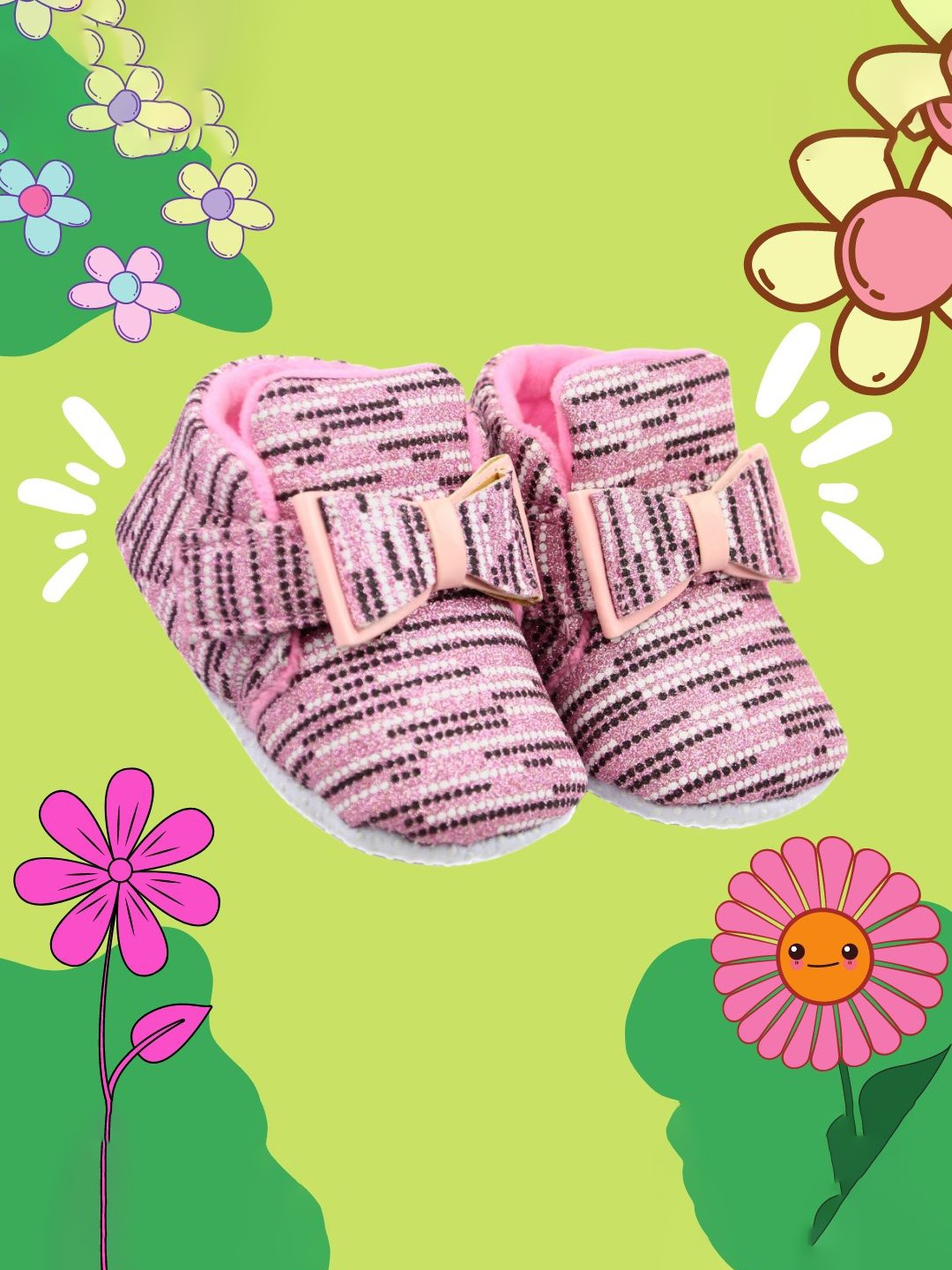 

NESKA MODA Girls Printed Bow Detail Cotton Booties, Pink