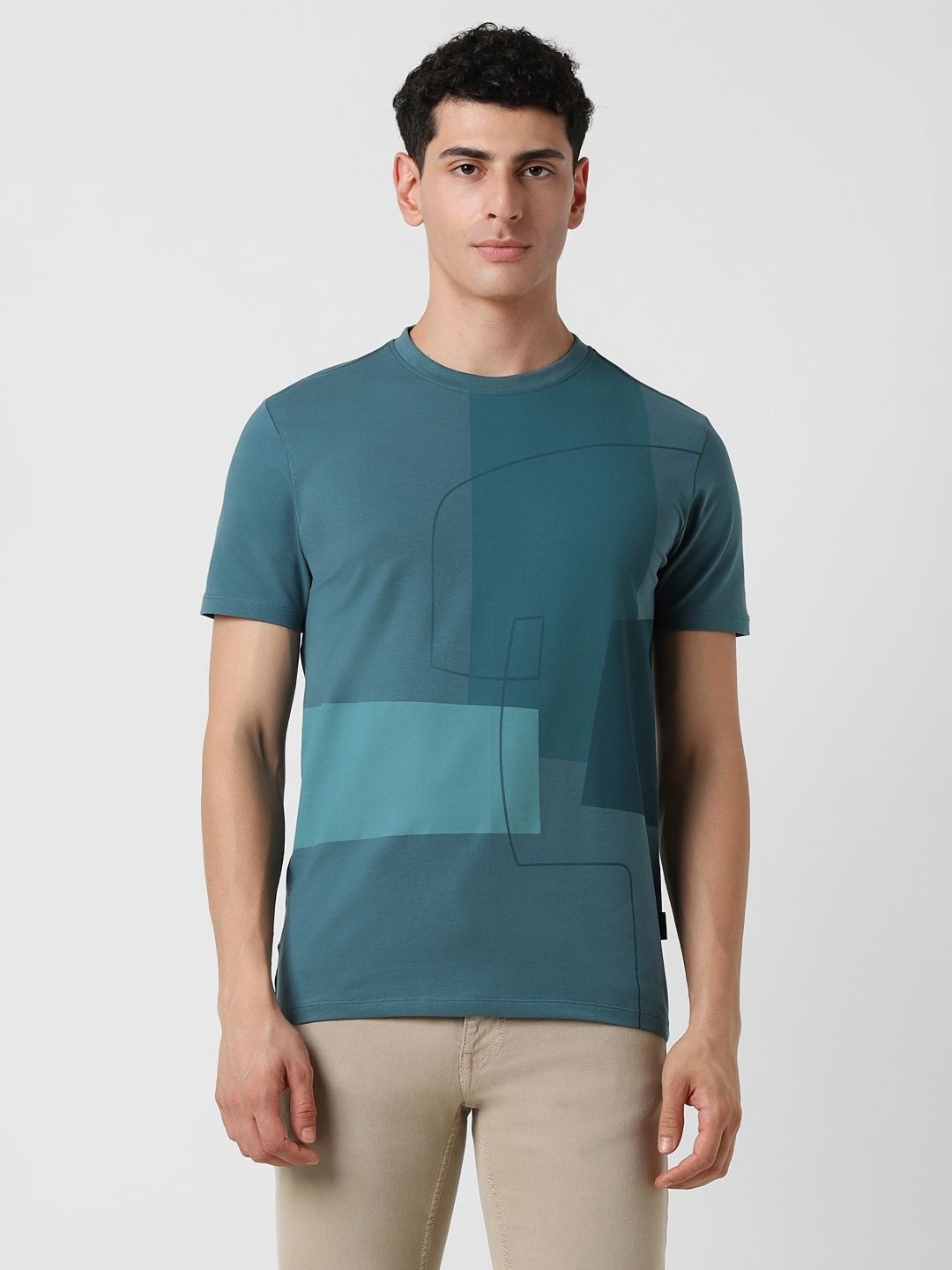 

VAN HEUSEN DENIM LABS Men Colourblocked Round Neck Cotton T-shirt, Blue