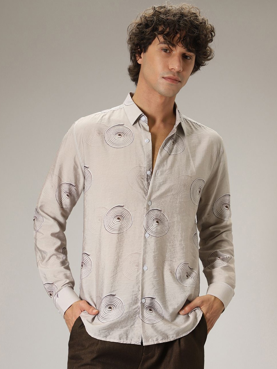 

Banana Club Men Classic Slim Fit Opaque Printed Casual Shirt, Beige