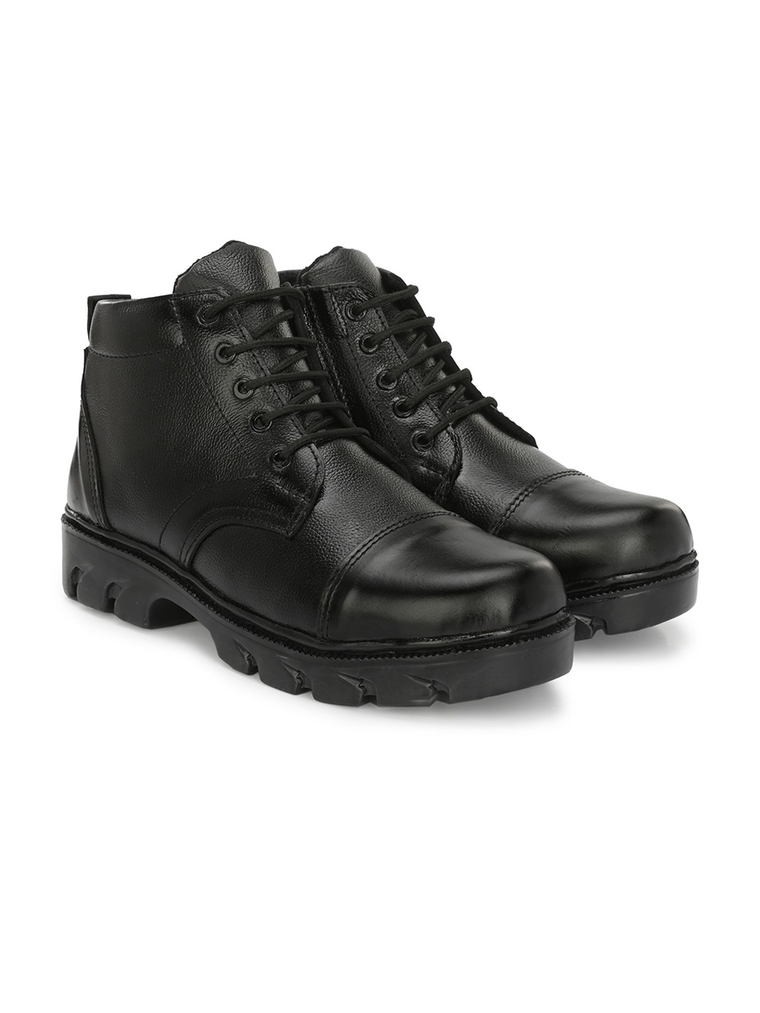

SHOE DAY Men Solid Leather Combat Regular Boots, Black