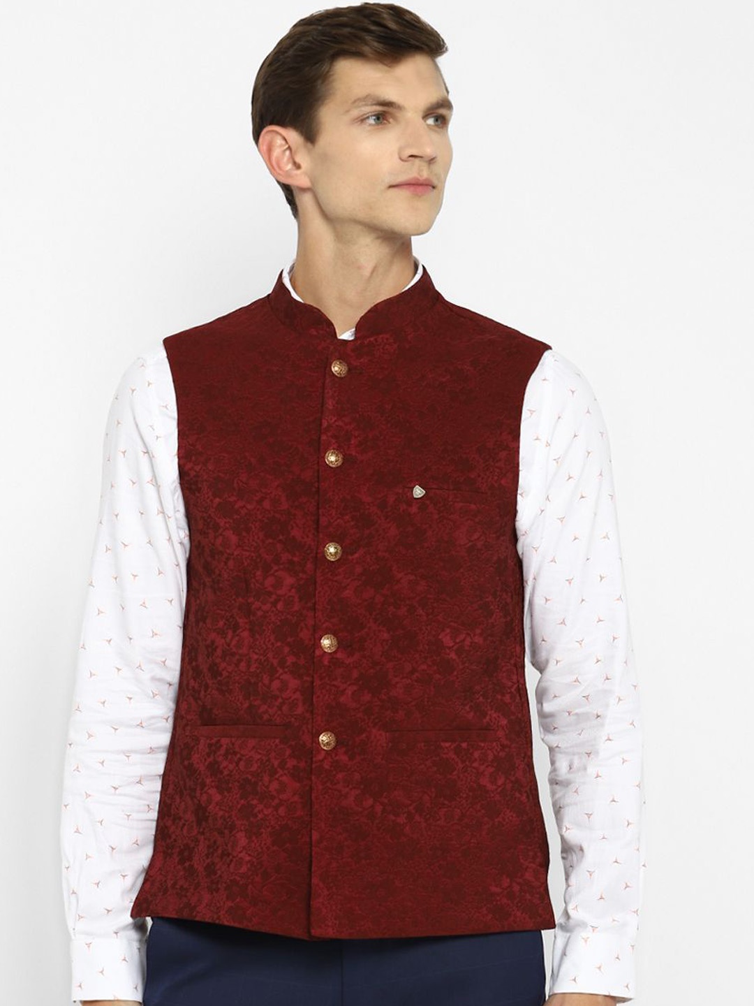 

Turtle Printed Pure Cotton Nehru Jacket, Maroon