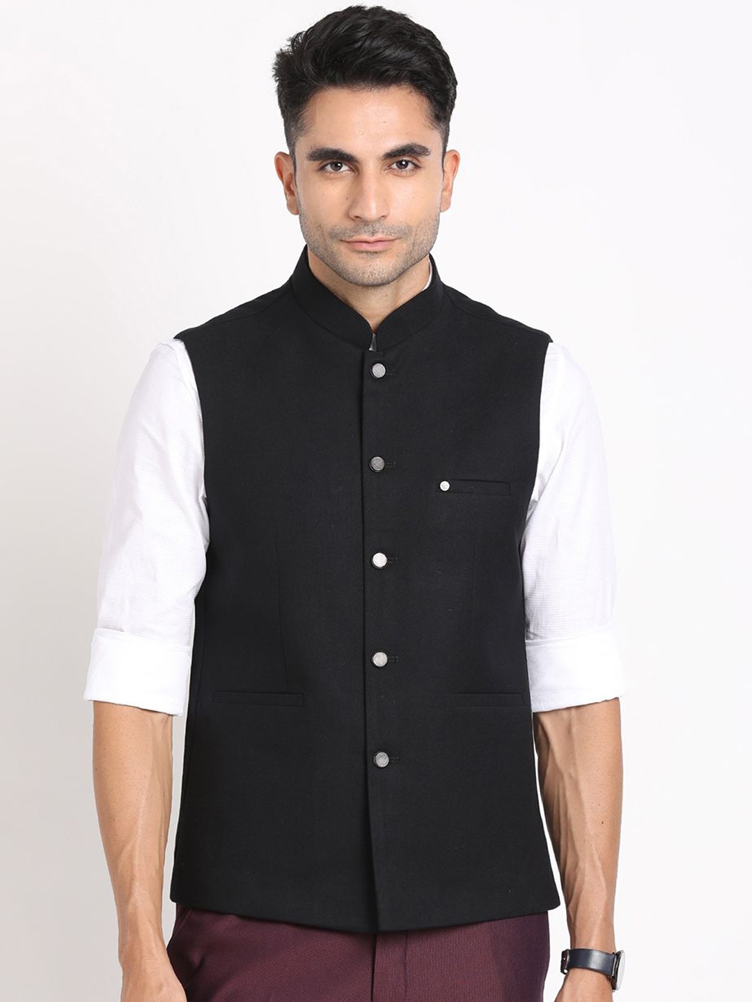 

Turtle Men Woven Nehru Jackets, Black