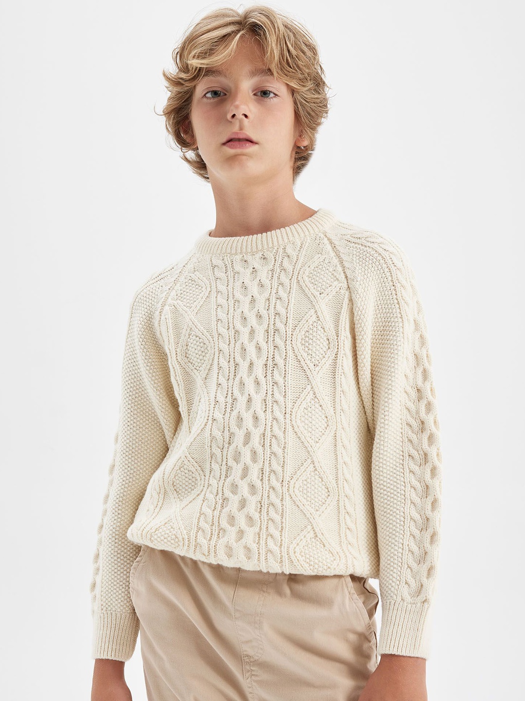 

DeFacto Boys Cable Knit Pullover, Off white
