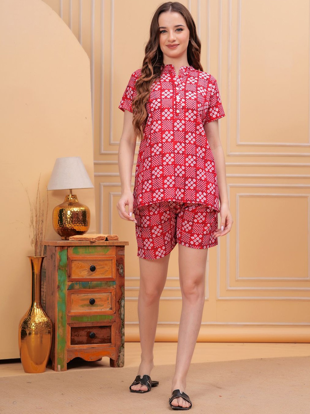 

JVSP FASHION Women Cotton Printed Night suit, Red