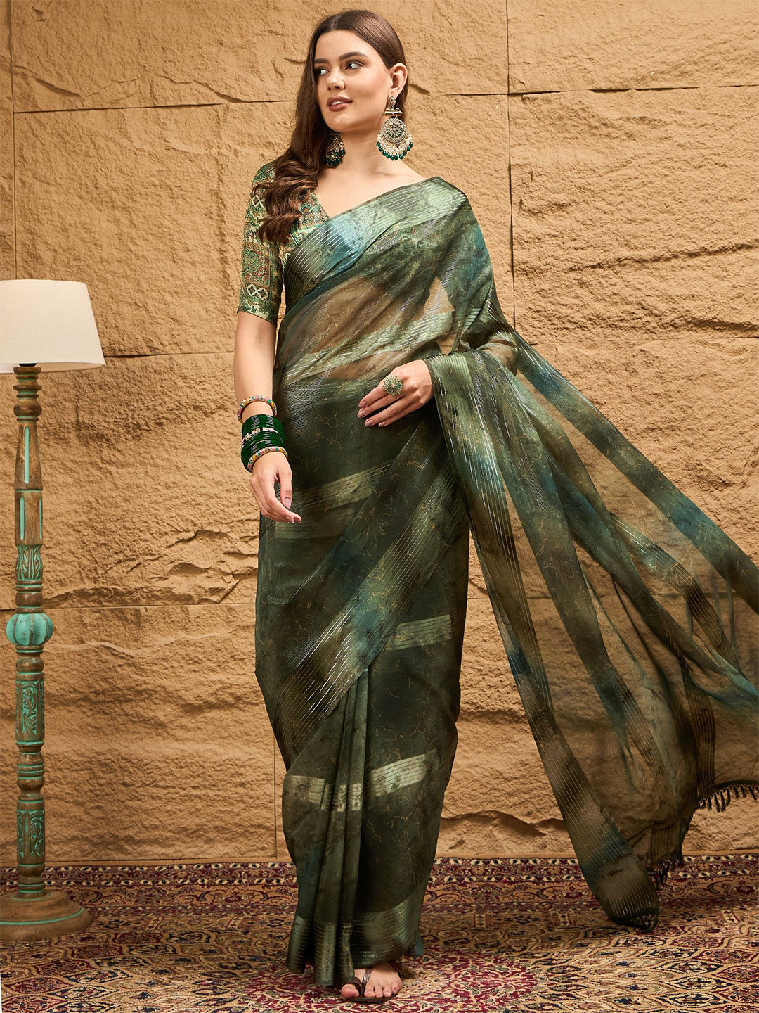 

Dori Printed Saree, Green