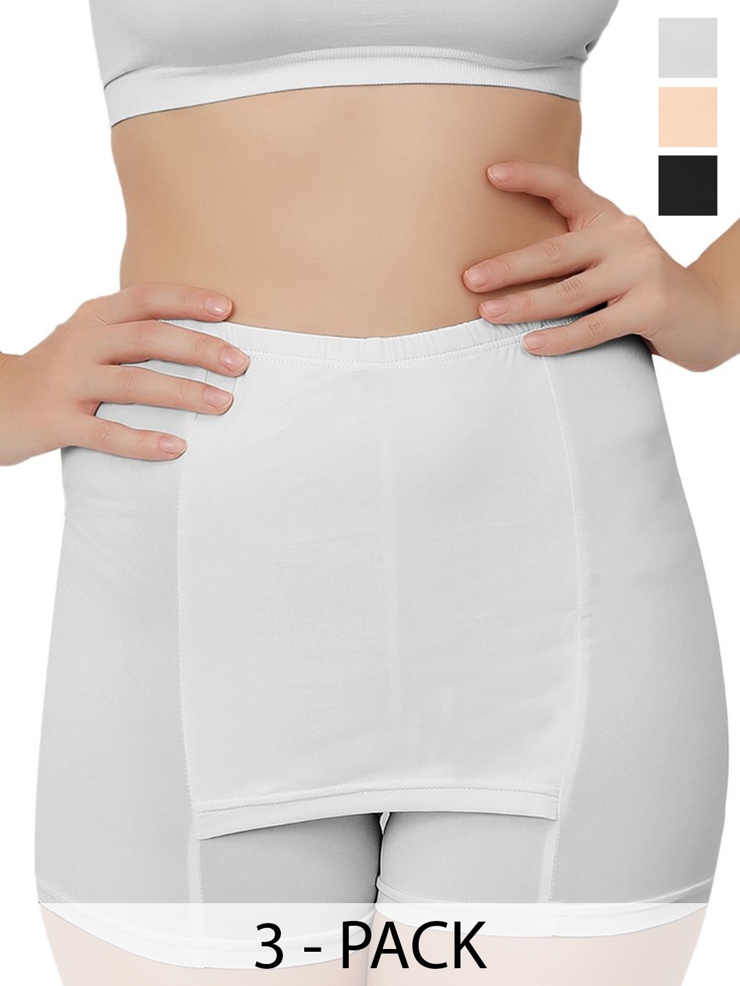 

Bella Voste Women Pack Of 3 Front Double Layer Stretchable Boy Shorts Briefs, Black