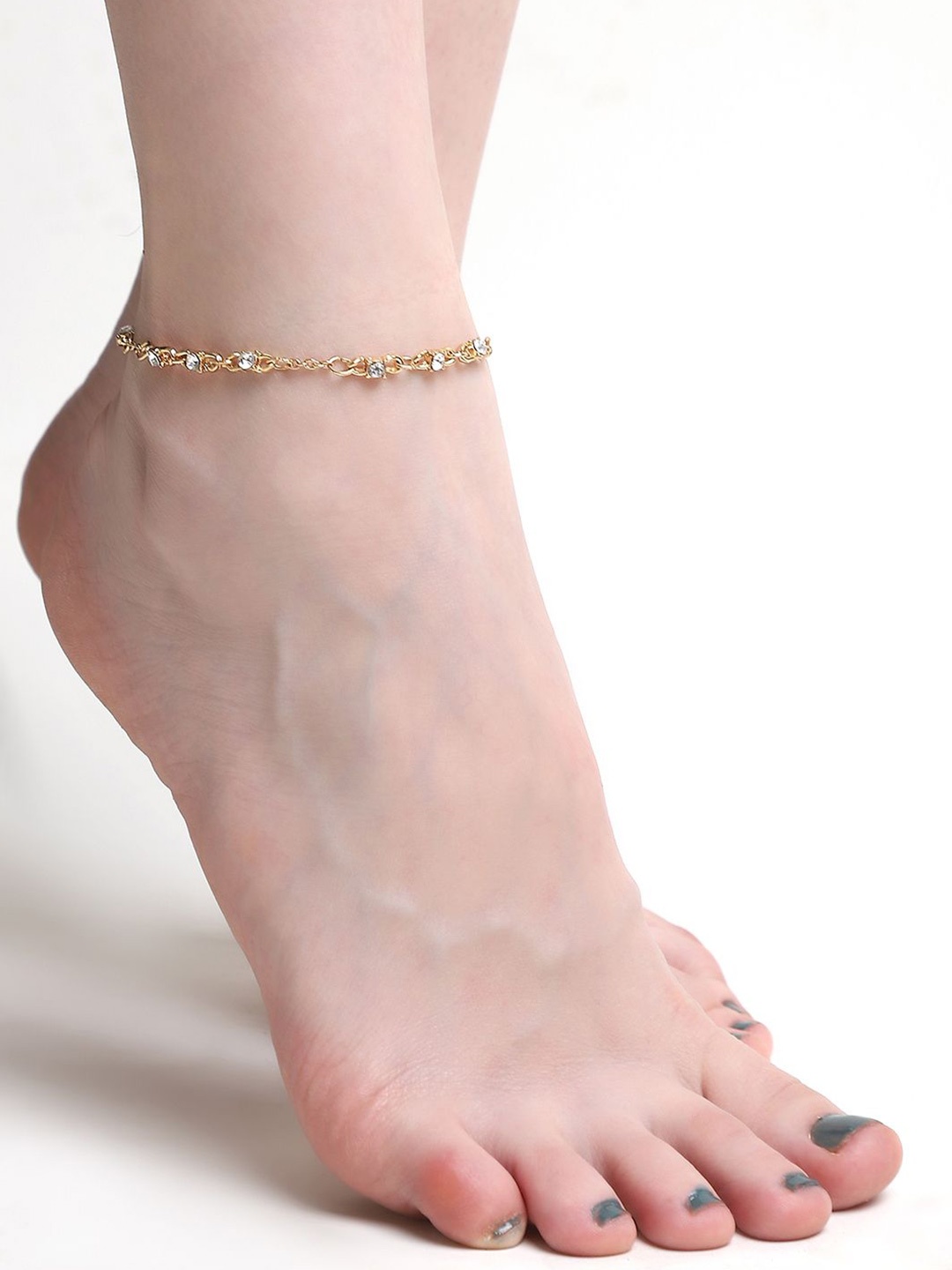 

ELLE Gold Plated Artificial Stones and Beads Single Anklet