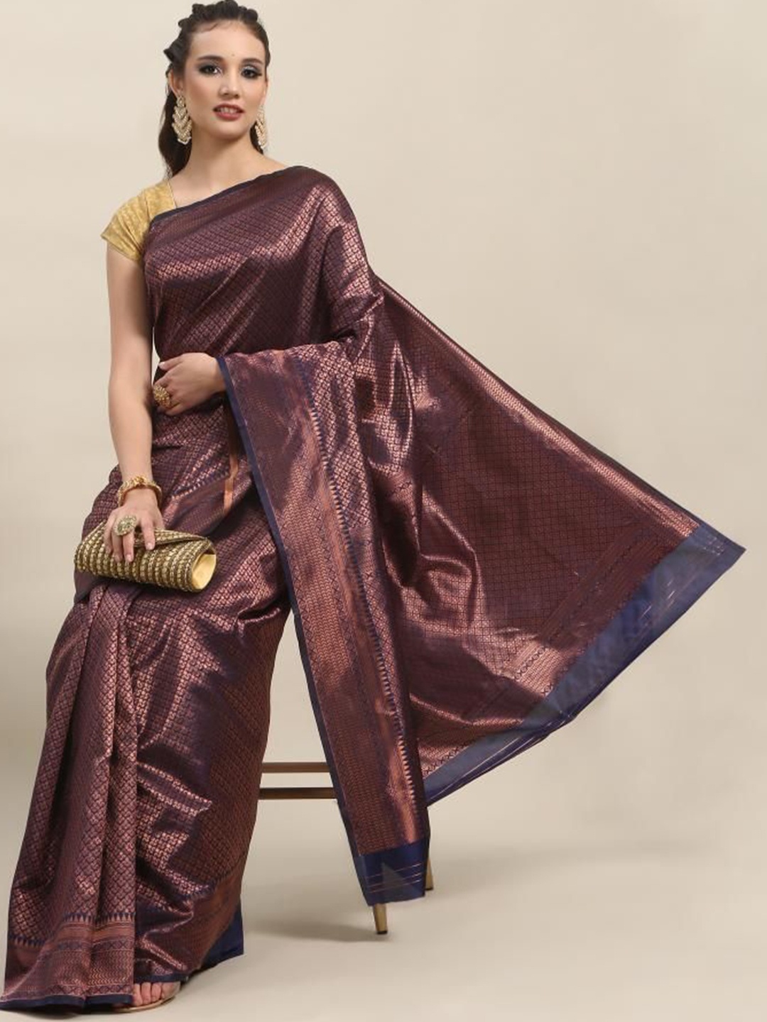 

Quelea Woven Design Zari Pure Silk Banarasi Saree, Navy blue