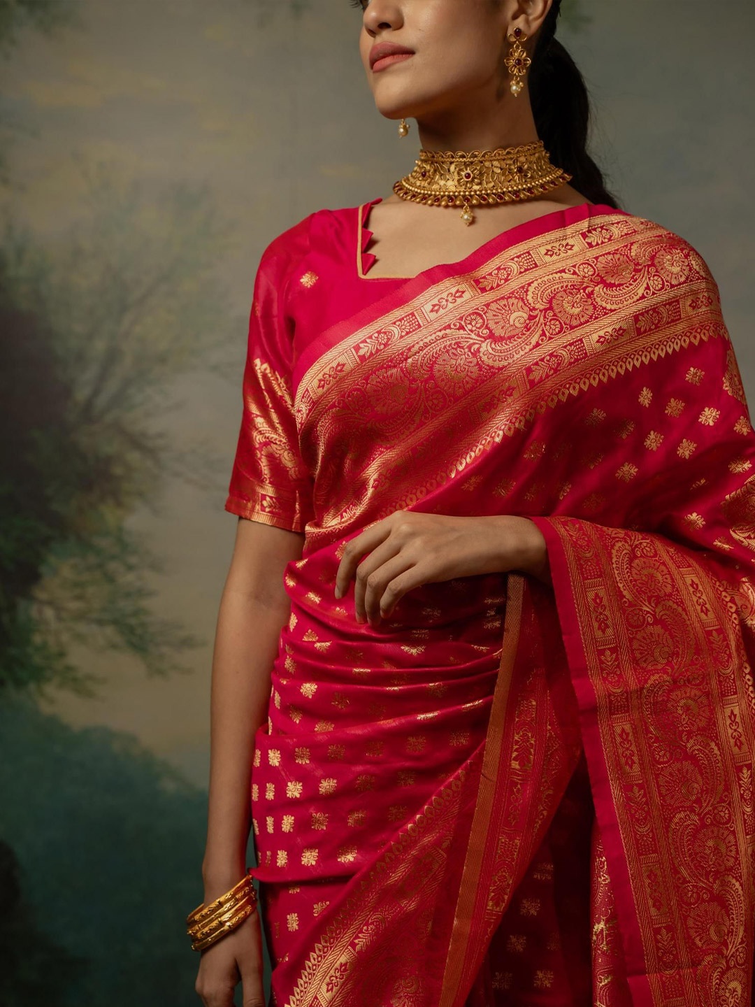 

Sangria Woven Design Kanjeevaram Saree, Pink