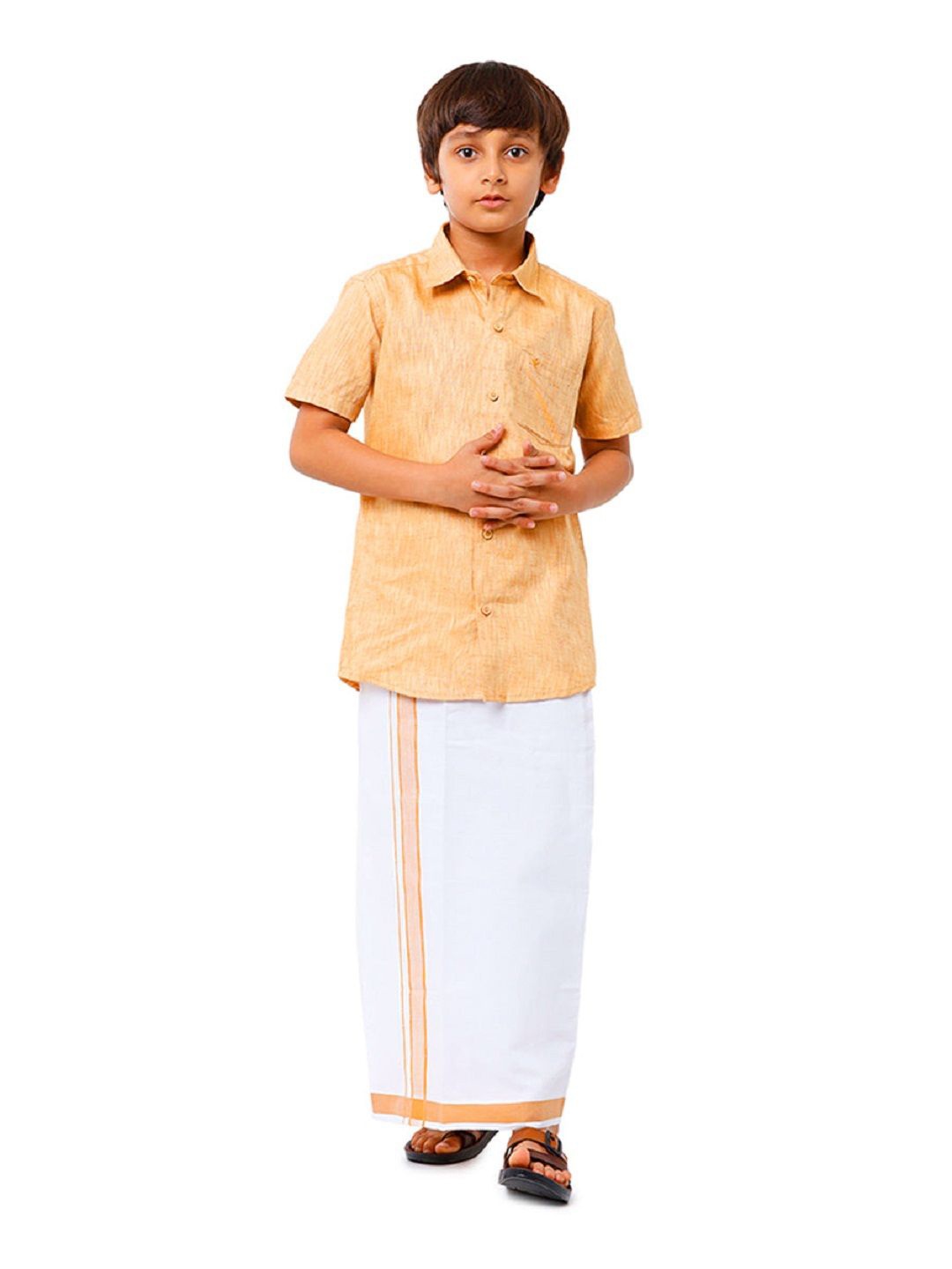 

RAMRAJ Boys Matching Dhoti & Shirt Combo, Mustard