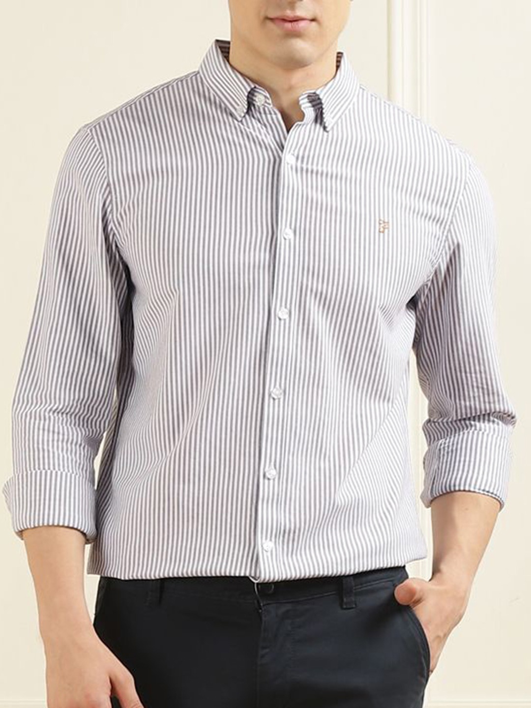

Farah Men Slim Fit Multi Stripes Opaque Striped Casual Shirt, Maroon