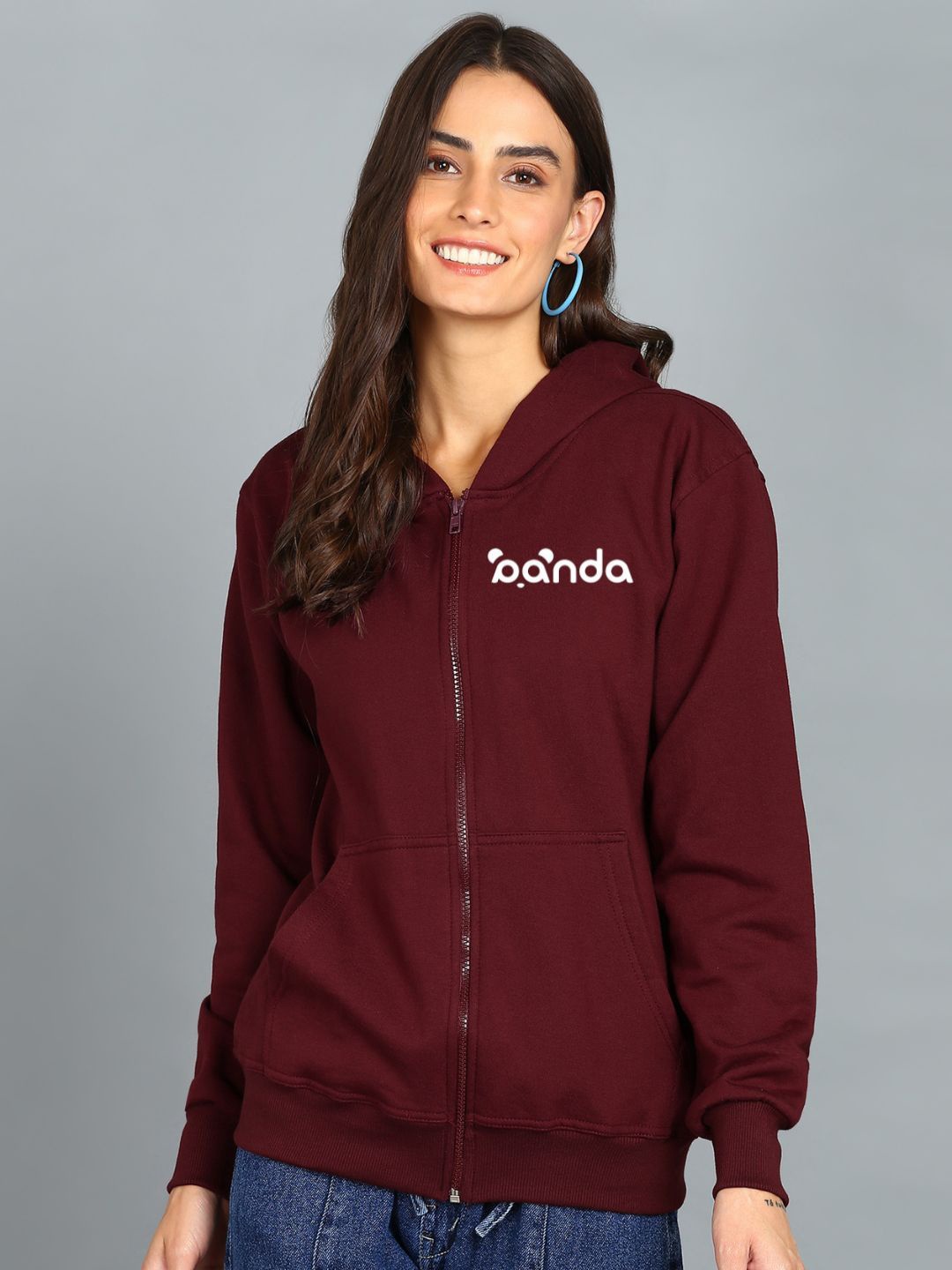 

FALTU.CO Women Printed Hooded Sweatshirt, Maroon