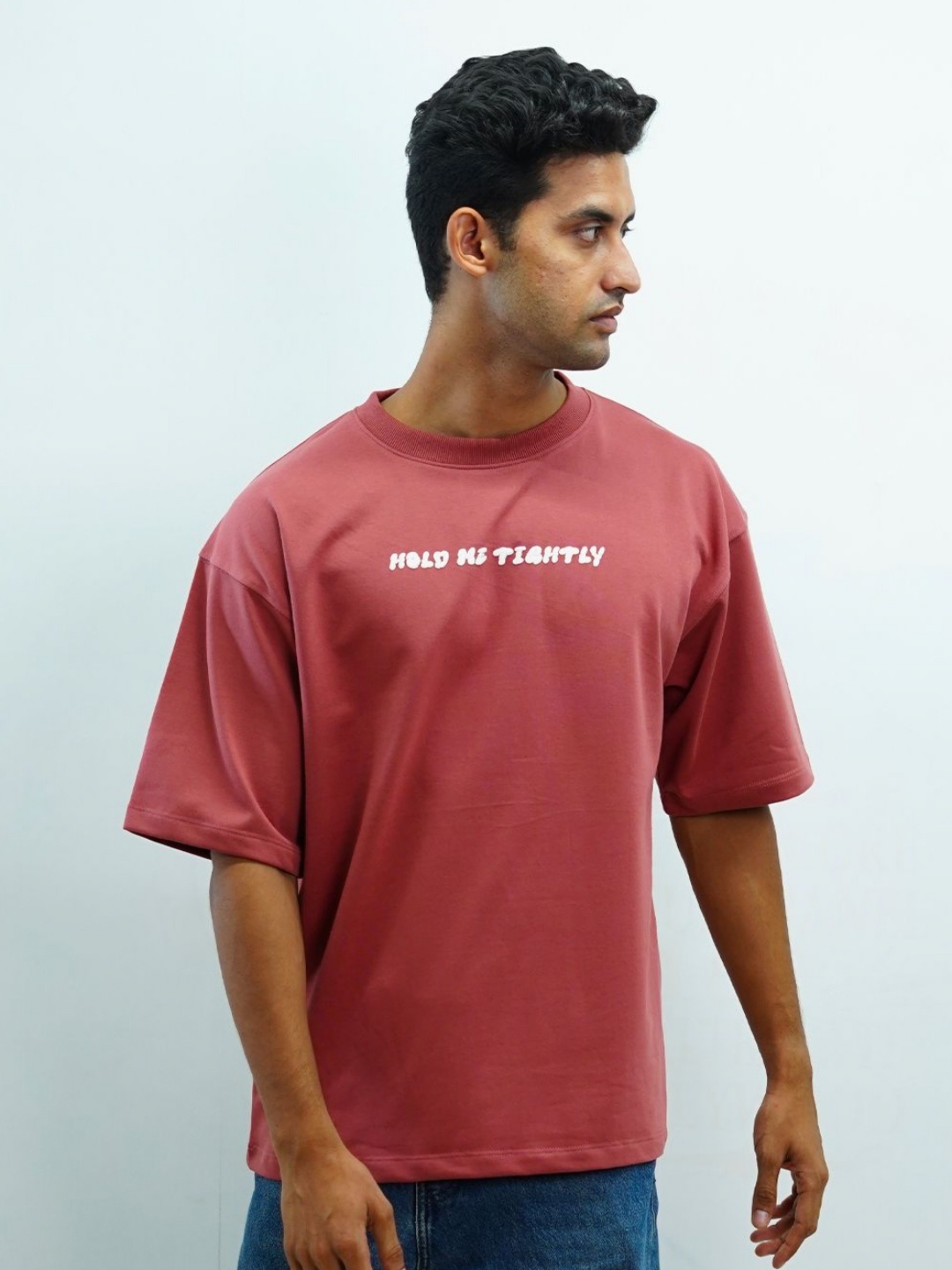 

KHAAKI Men Bio Finish Typography Printed Round Neck Cotton Oversized T-shirt, Pink