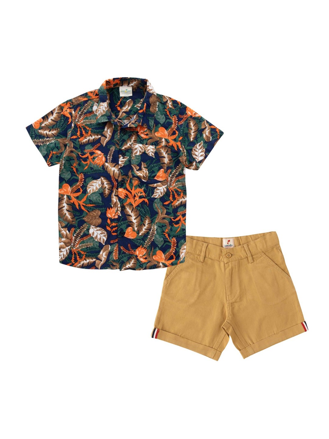 

JusCubs Boys Printed Shirt with Shorts, Beige