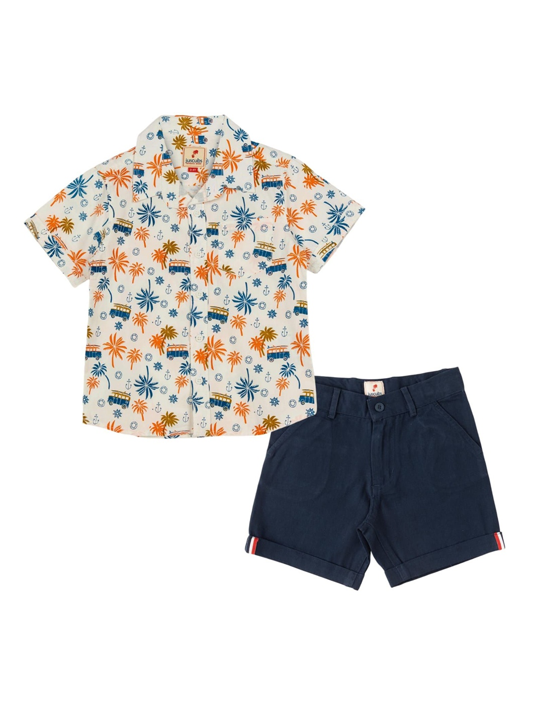 

JusCubs Boys Printed Shirt with Shorts, White