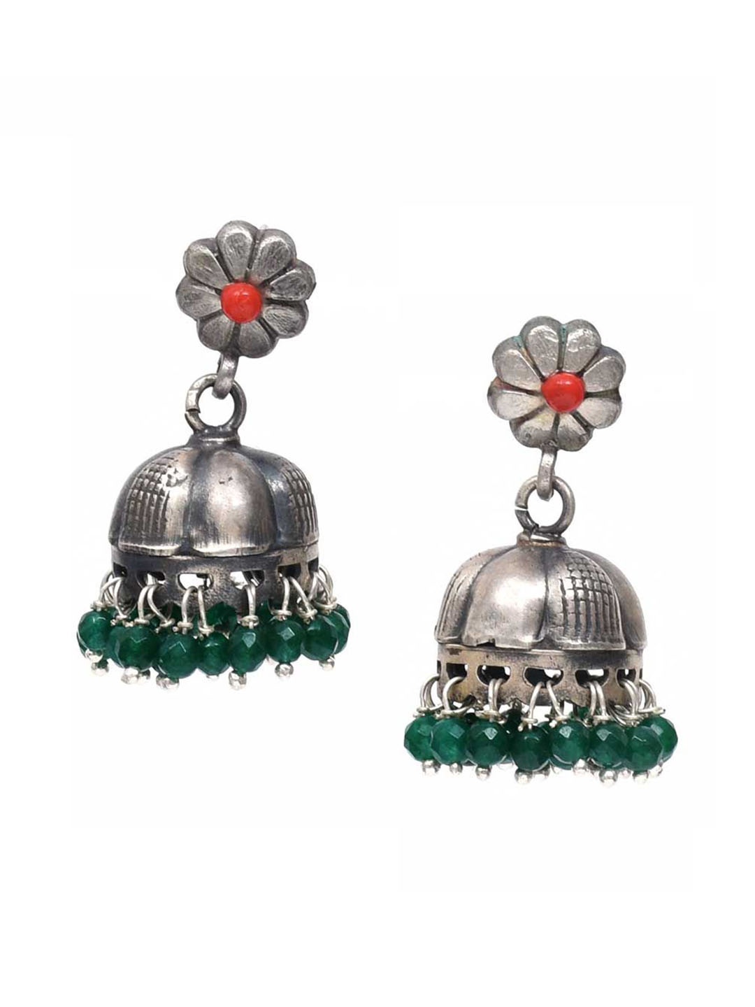 

Indianshelf 92.5 Sterling Silver Contemporary Artificial Beaded Jhumkas Earrings
