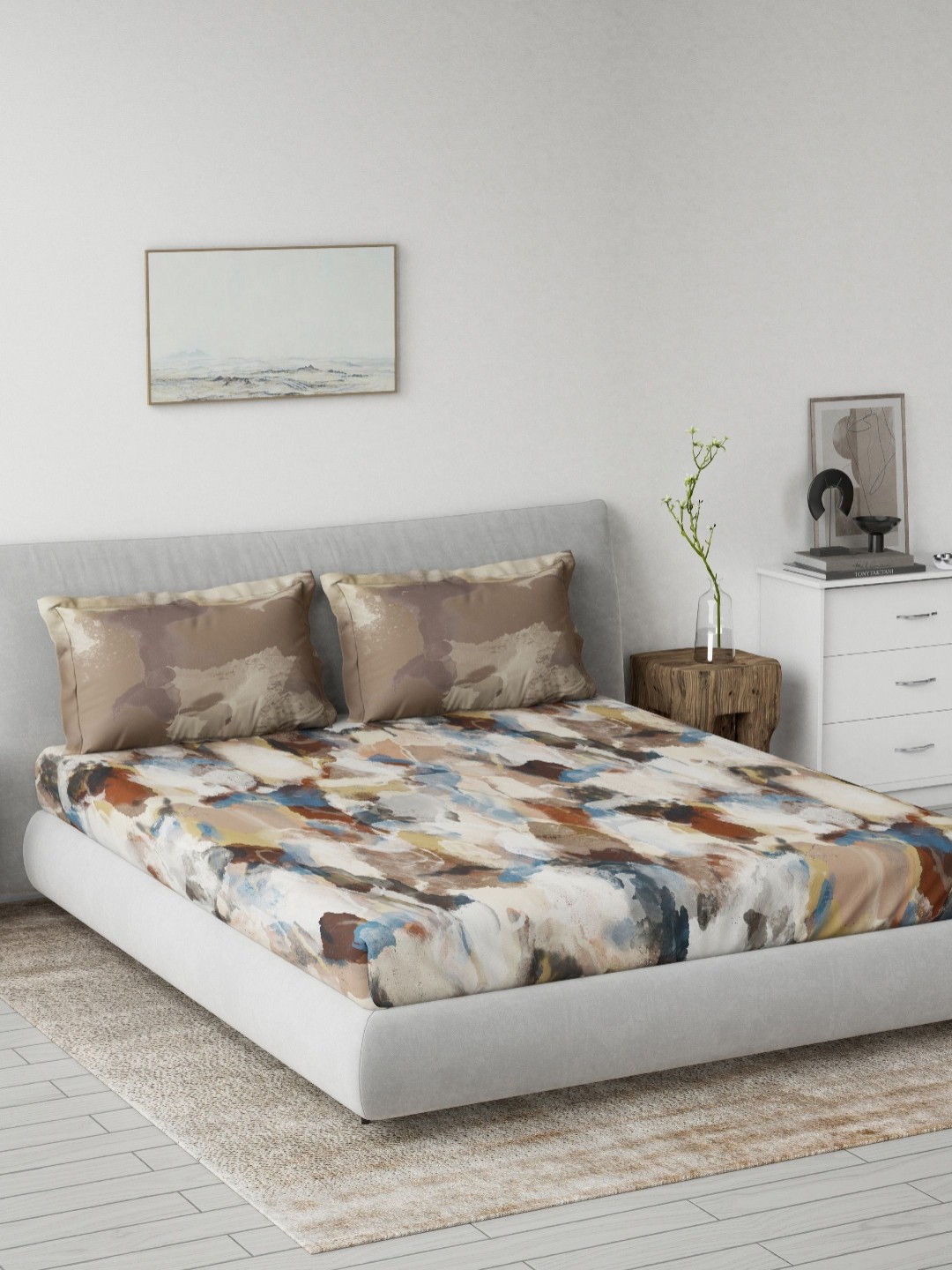 

DDecor Red & Grey Abstract Printed 145 TC Cotton Double King Fitted Bedsheet Set