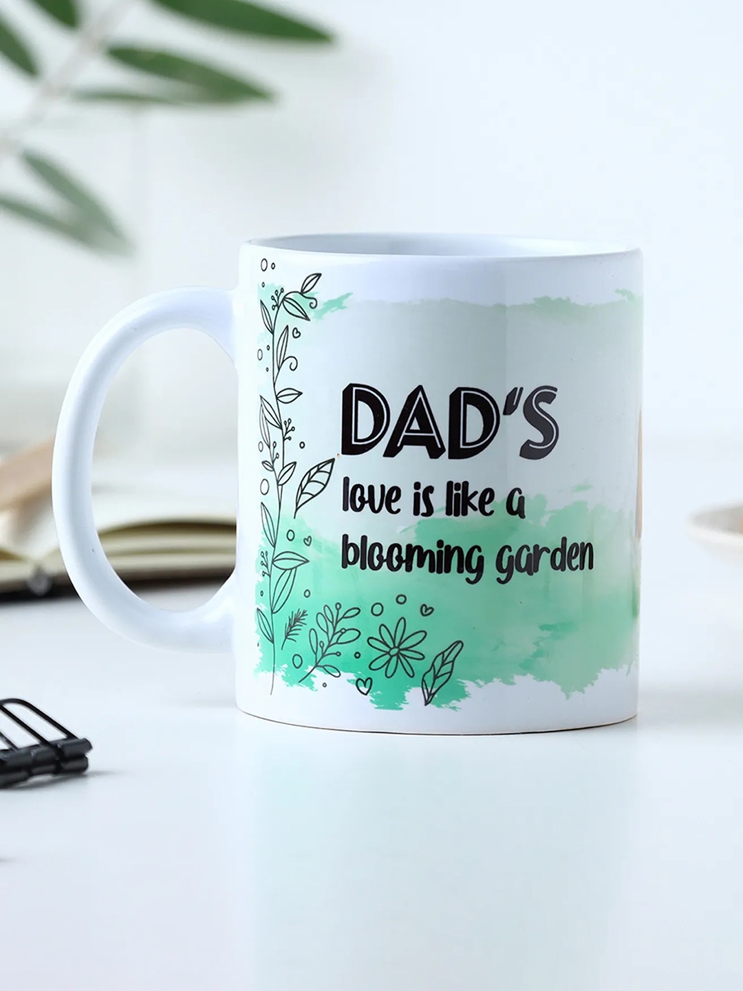 

fnp White & Green Typography Printed Ceramic Glossy Mug 325ml