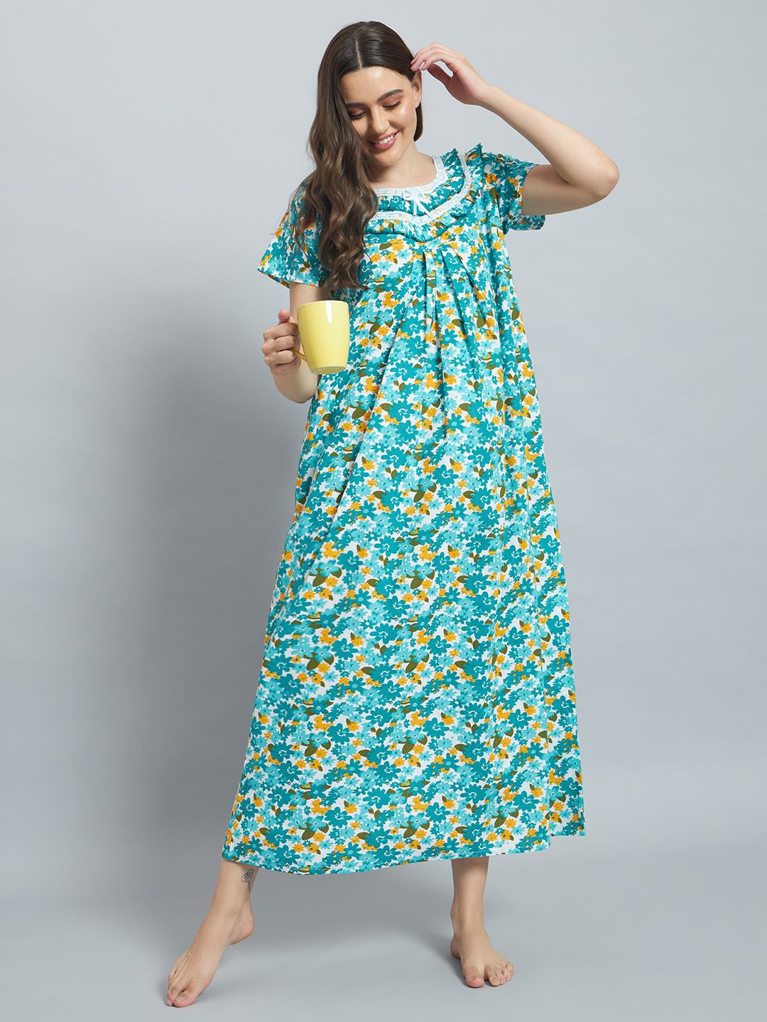 

SEPHANI Pure Cotton Printed Maxi Nightdress, Blue