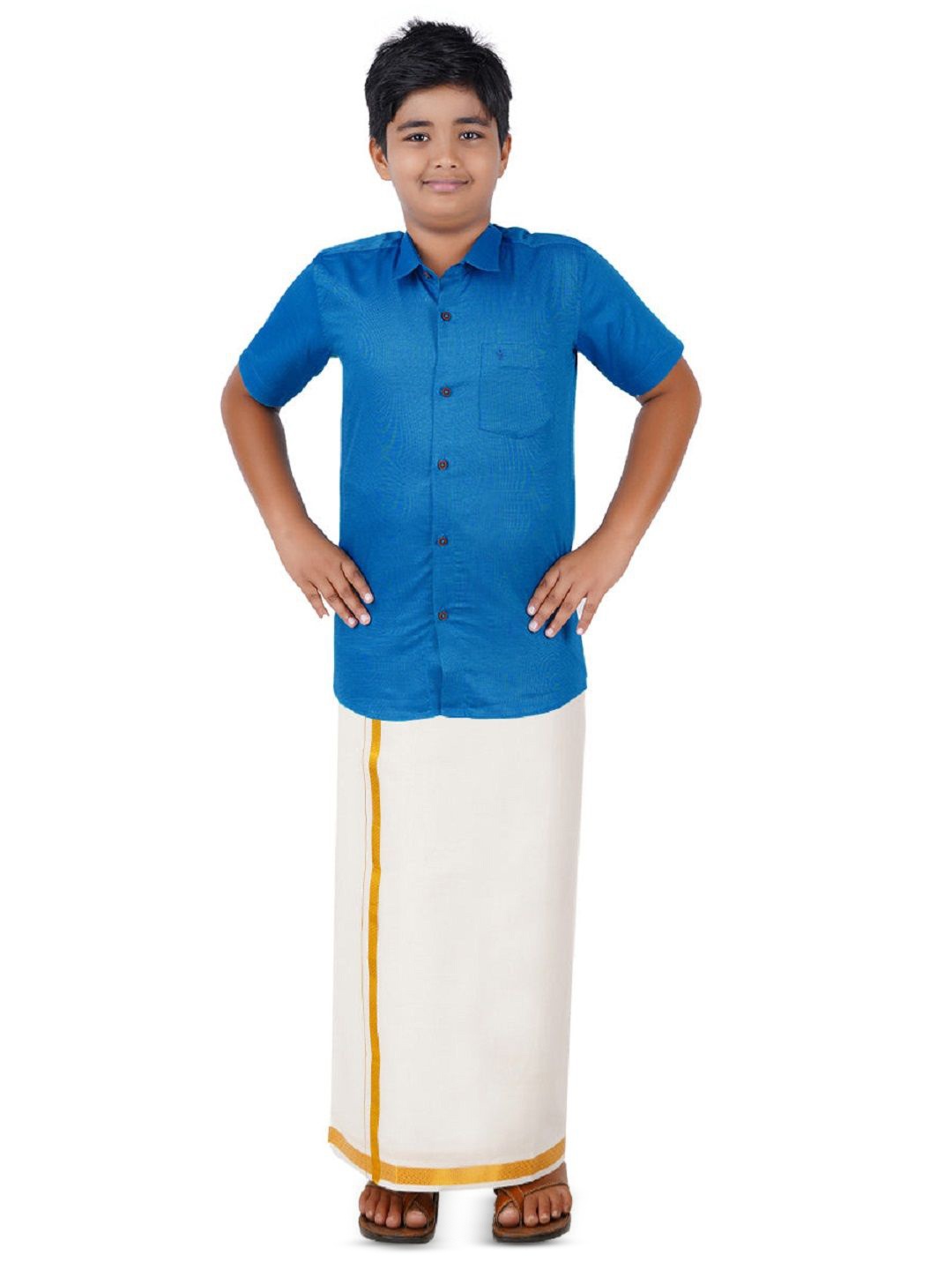 

RAMRAJ Boys Giza Cotton Shirt & Dhoti Set, Blue