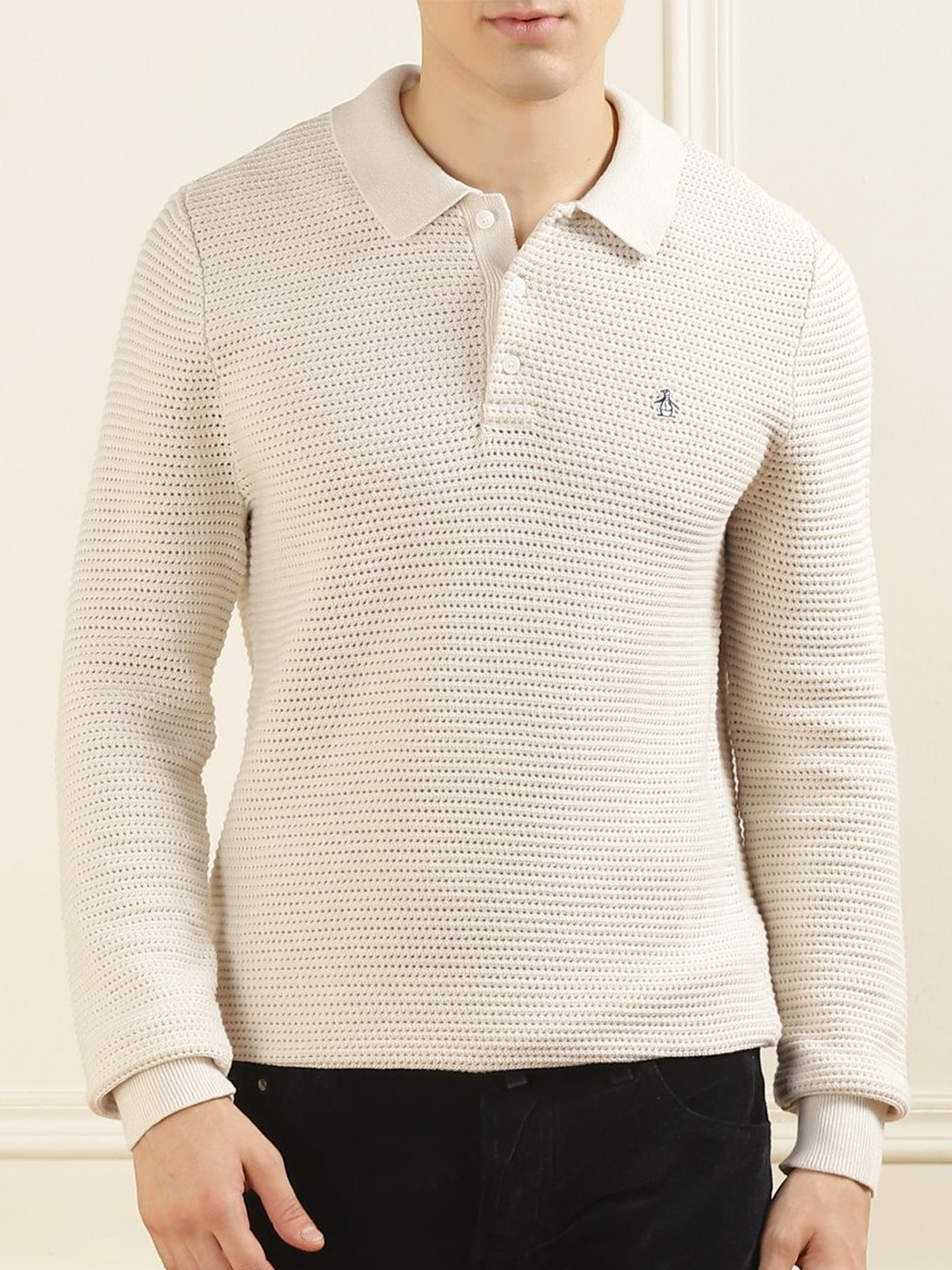 

Original Penguin Men Self Design Cable Knit Sweater, Beige