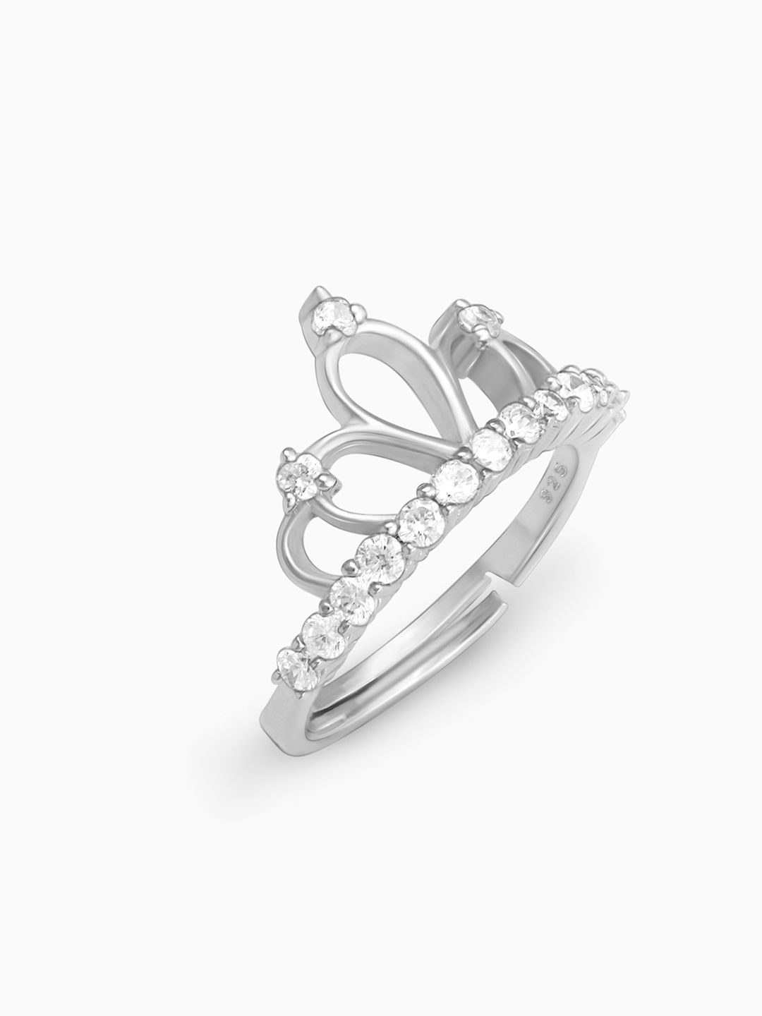 

GIVA 925 Sterling Silver Rhodium-Plated Stones-Studded Adjustable Finger Crown Jewel Ring